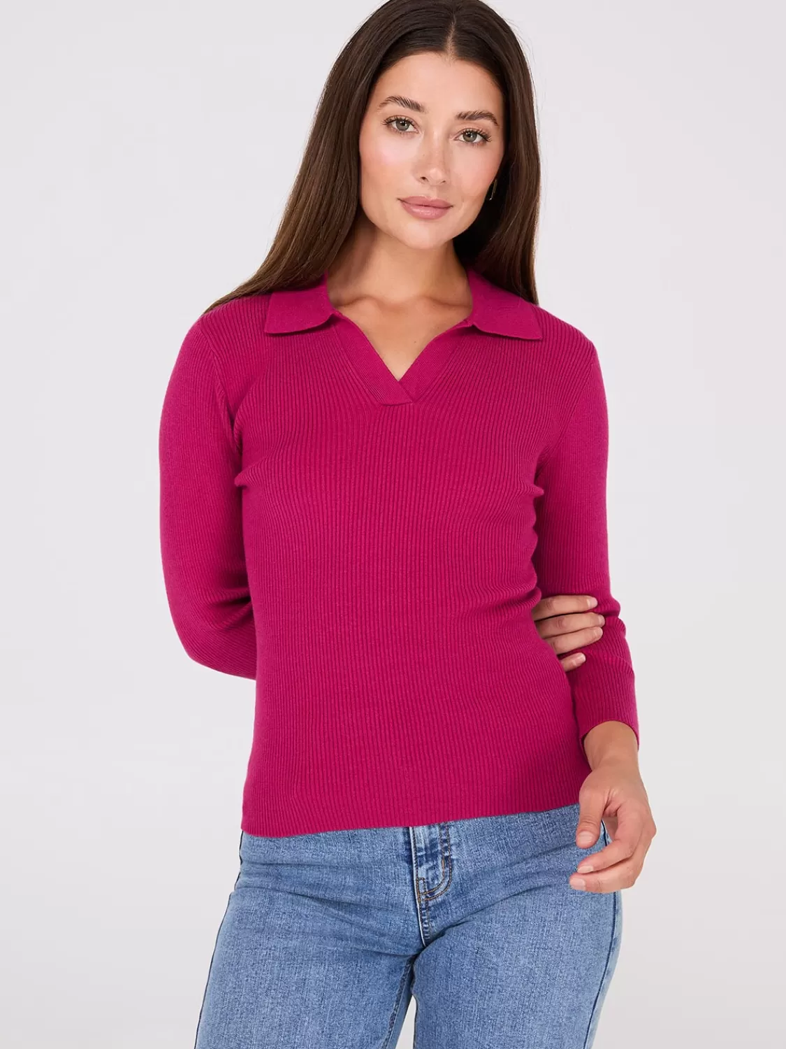 Suzy Shier Long Sleeve | Sweaters & Cardigans*Johnny Collar Ribbed Top