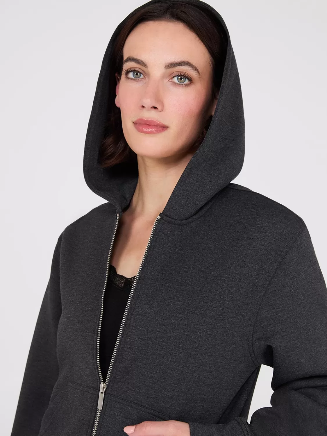 Suzy Shier Lounge & Pjs | Long Sleeve*Kangaroo Pocket Zip-Up Hoodie
