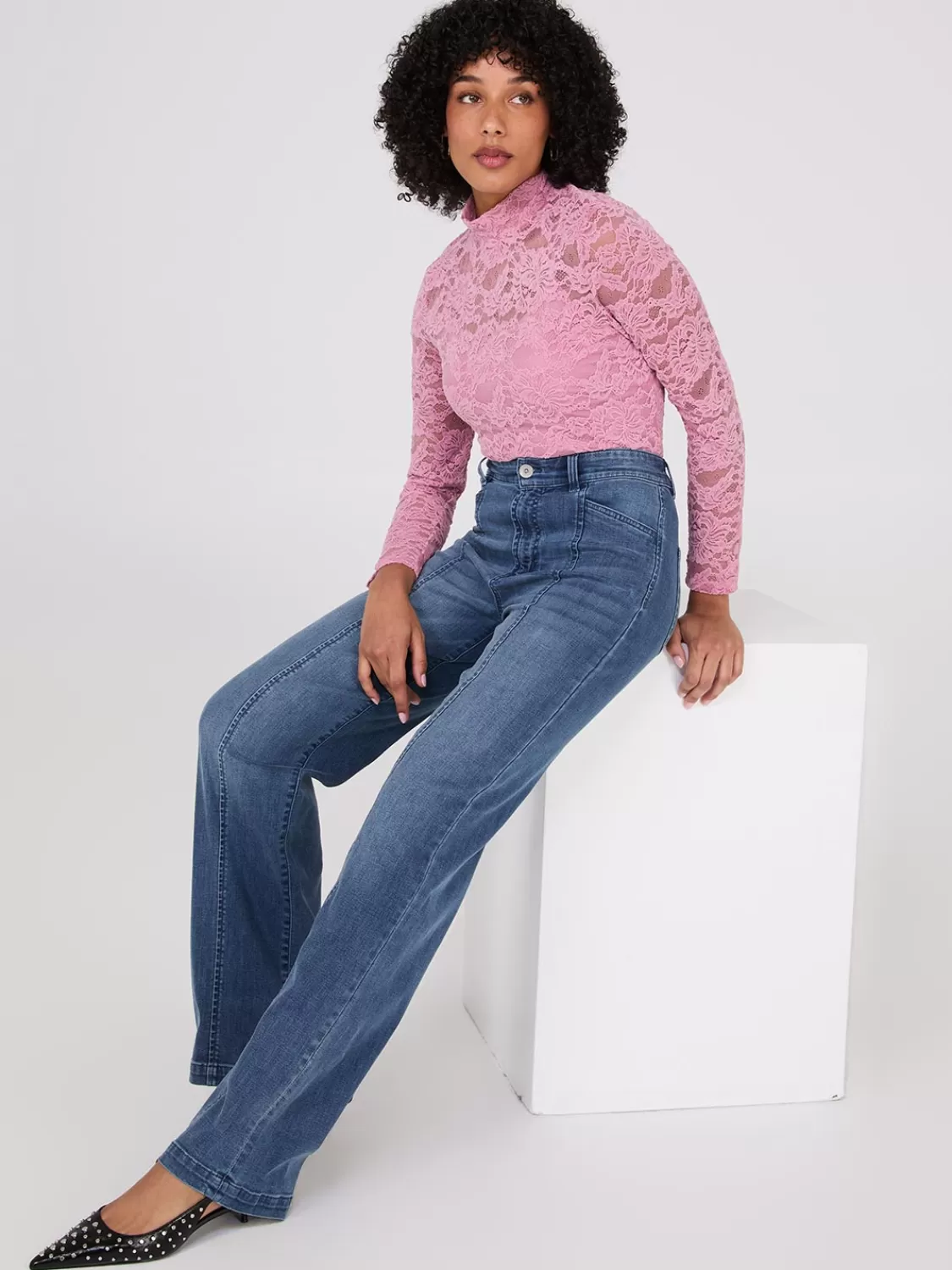 Suzy Shier Tops | Long Sleeve*Lace Mock Neck Top With Cami