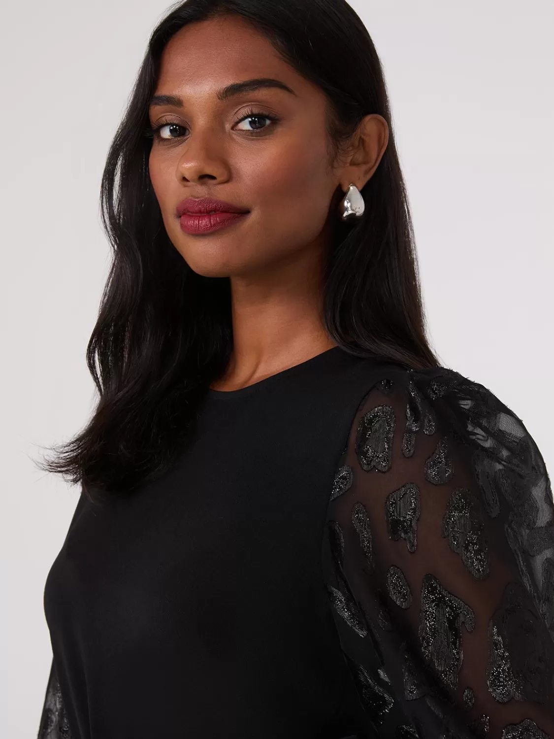 Suzy Shier Long Sleeve | Fashion Tops*Leopard Print Balloon Sleeve Crepe Top