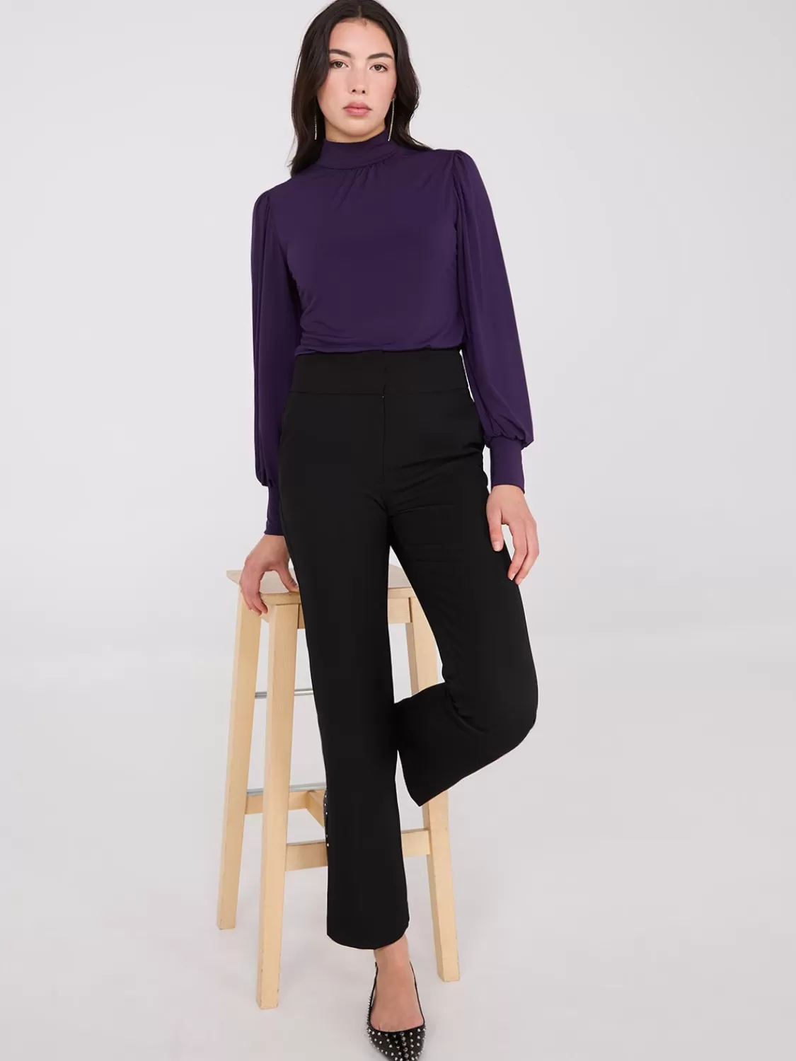 Suzy Shier Tops | Long Sleeve*Long Balloon Sleeve Mock Neck Blouse