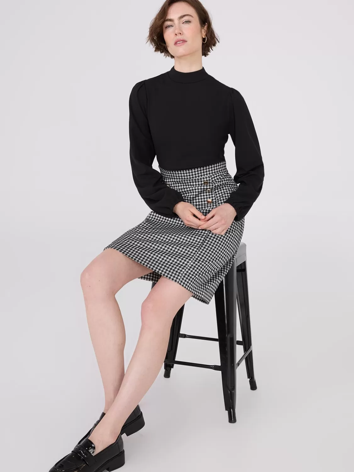 Suzy Shier Mini | Work Dresses*Long Sleeve 2-Fer Checkered Mini Dress