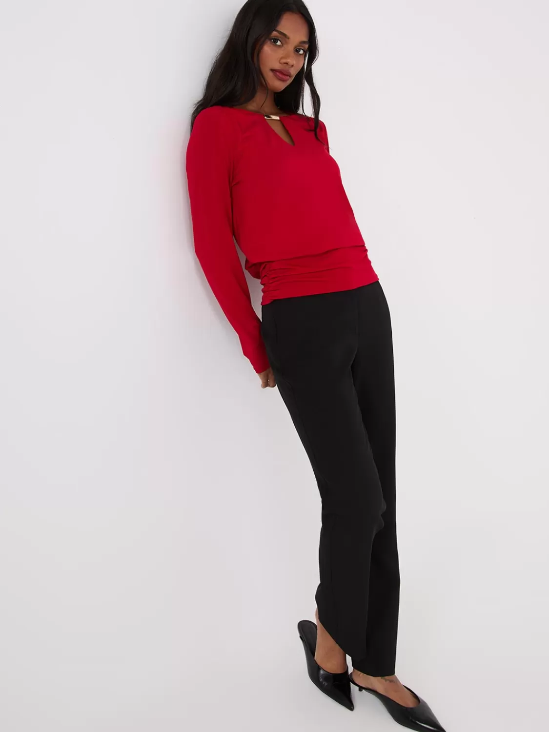 Suzy Shier Long Sleeve | Fashion Tops*Long Sleeve Top With Metal Bar Detail