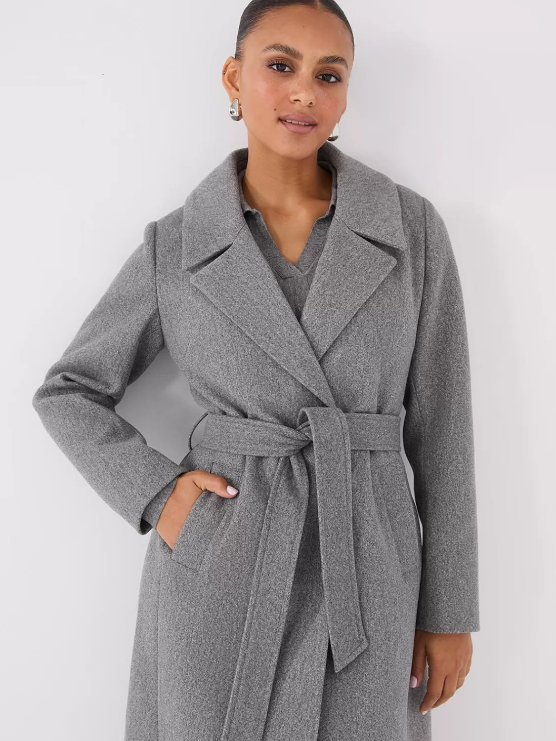Suzy Shier Coats | Coats*Long Wrap Coat With Faux Fur Collar