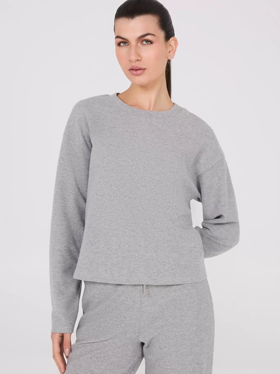 Suzy Shier Lounge & Pjs | Long Sleeve*Melange Brushed Ribbed Loose Sweatshirt