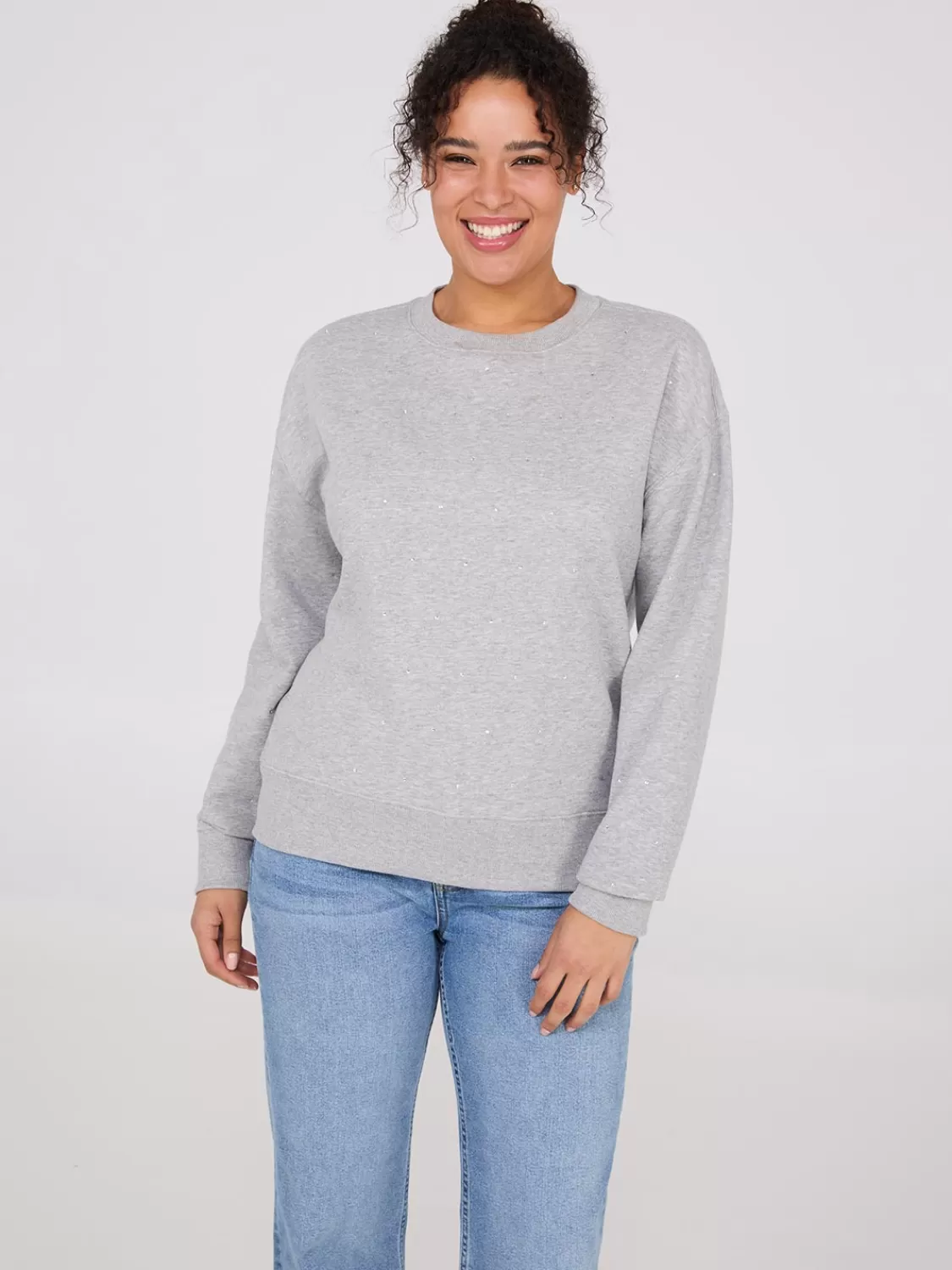 Suzy Shier Lounge & Pjs | Long Sleeve*Melange Fleece Rhinestone Sweatshirt