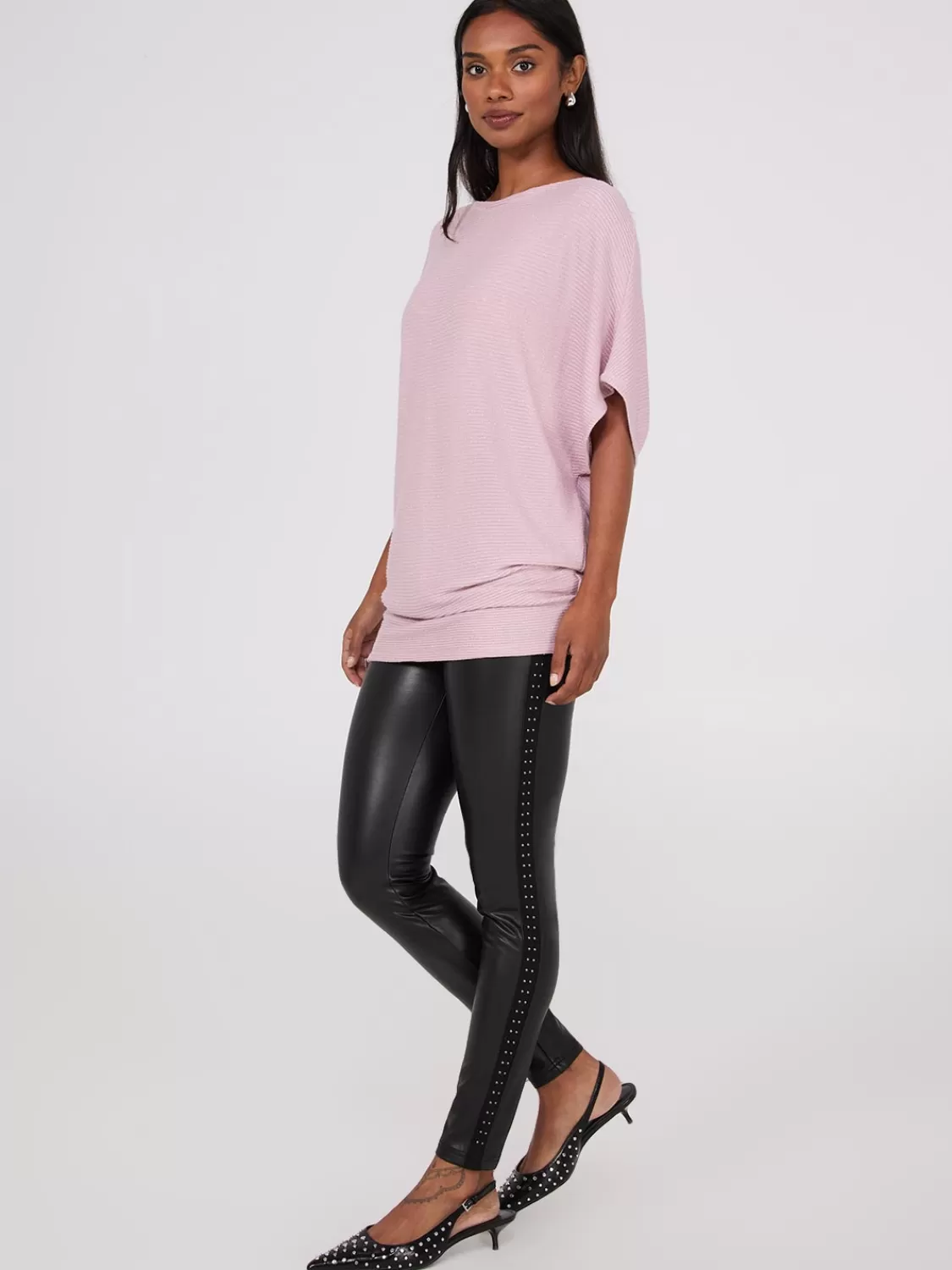 Suzy Shier Short Sleeve*Metallic Boat Neck Dolman Sleeve Top