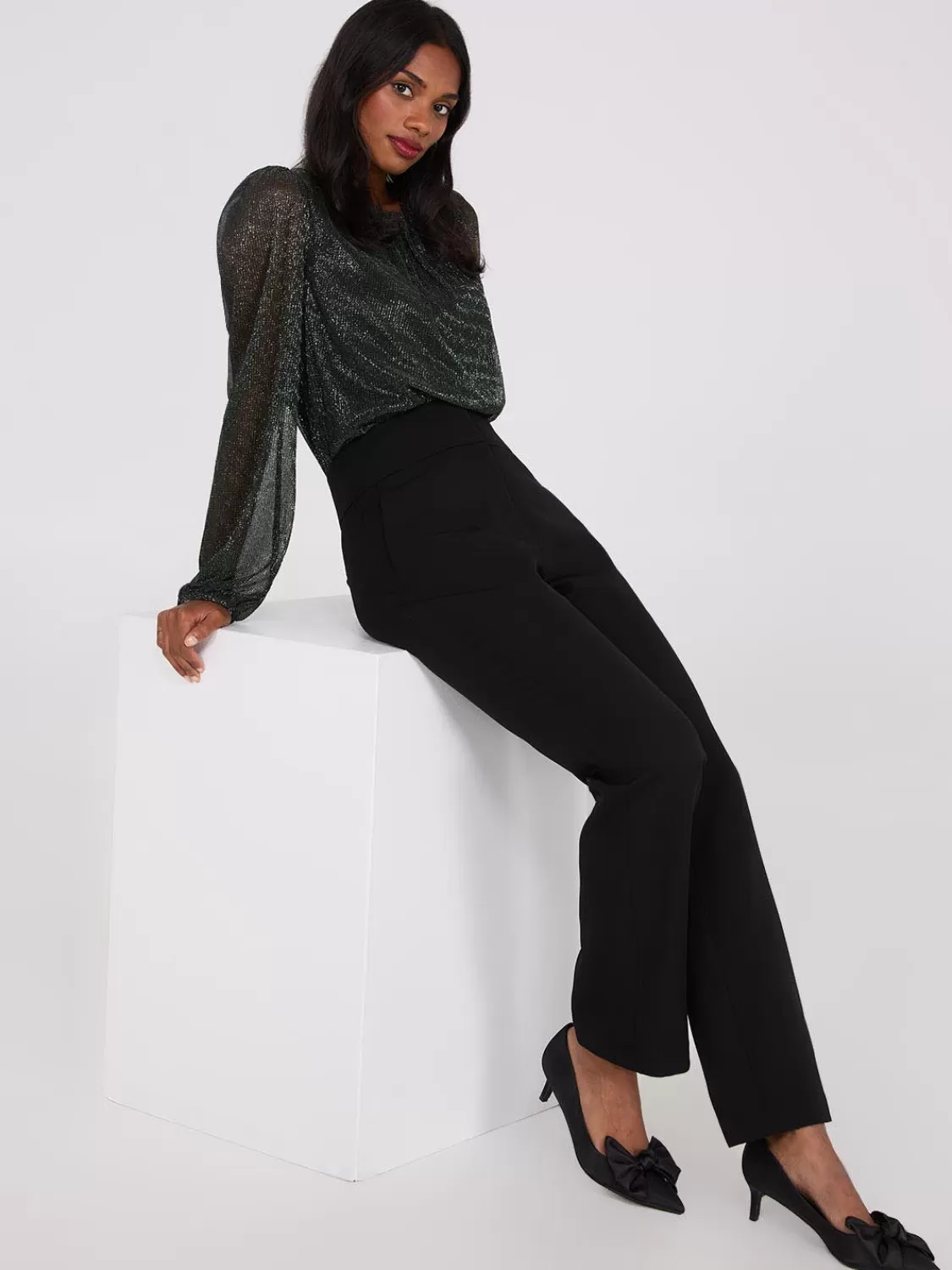 Suzy Shier Long Sleeve | Fashion Tops*Metallic Plisse Mesh Top