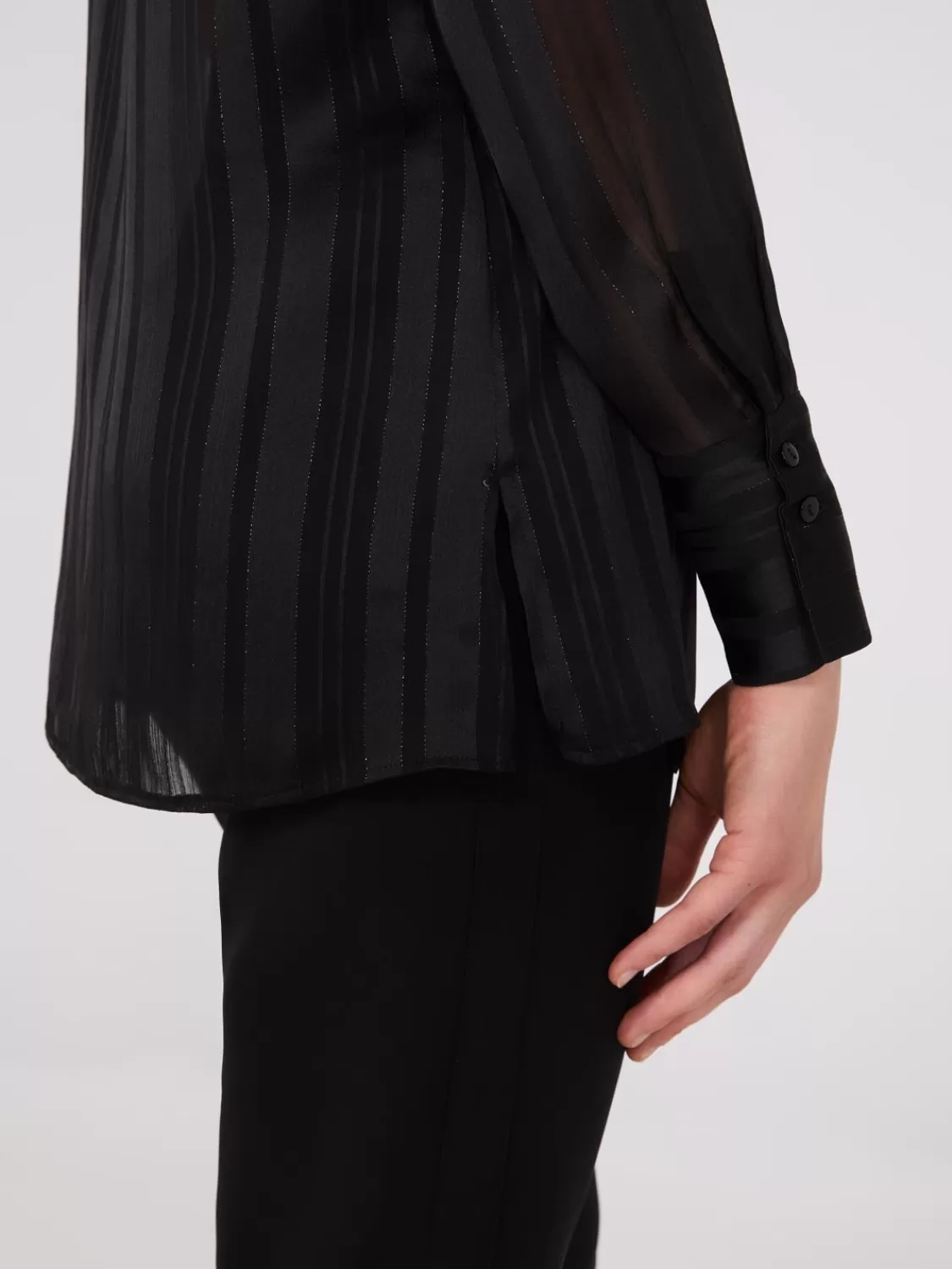 Suzy Shier Tops | Long Sleeve*Metallic Shadow Stripe Chiffon Blouse