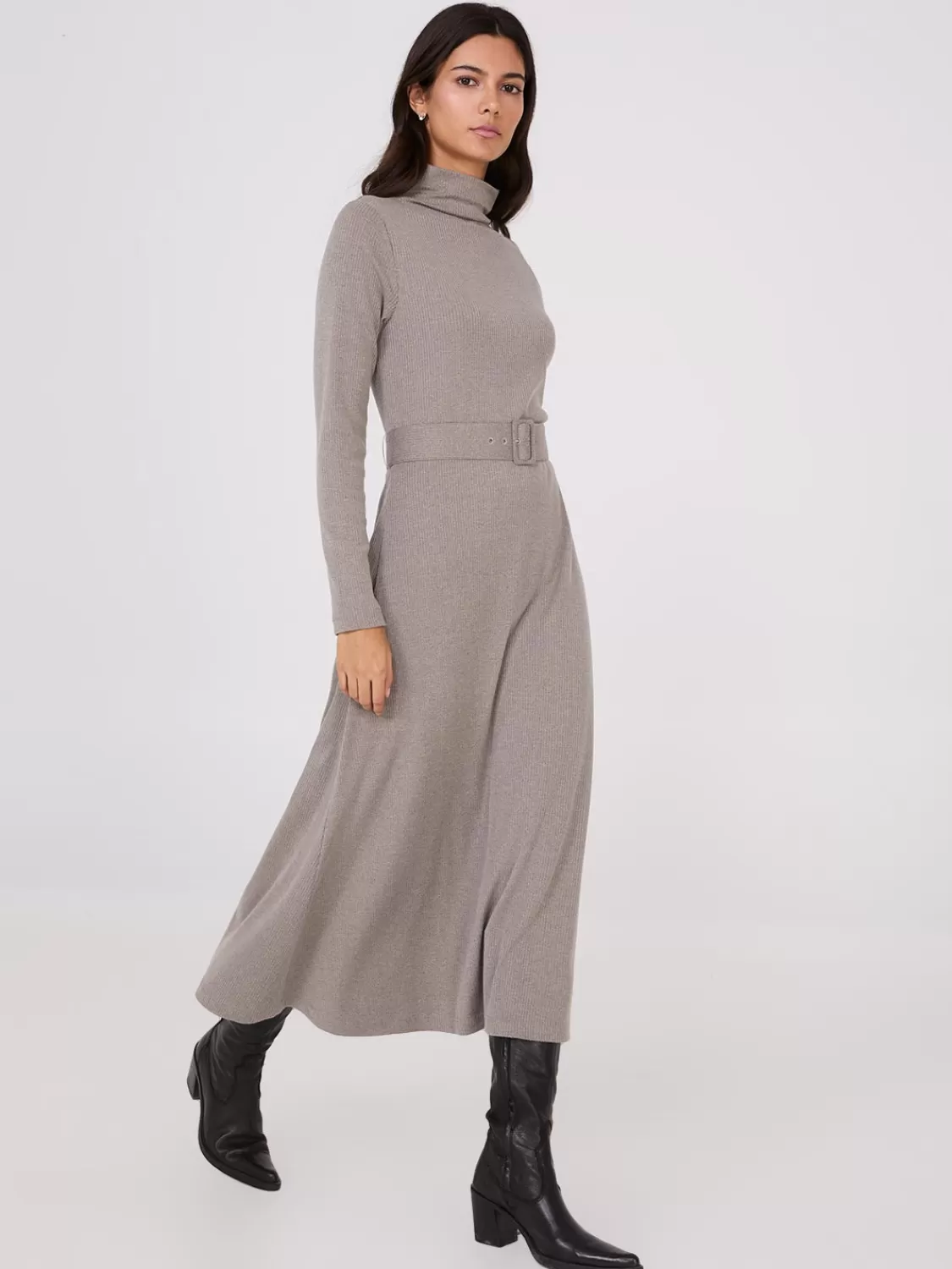 Suzy Shier Casual Dresses | Midi & Maxi*Mock Neck Belted Melange Midi Dress