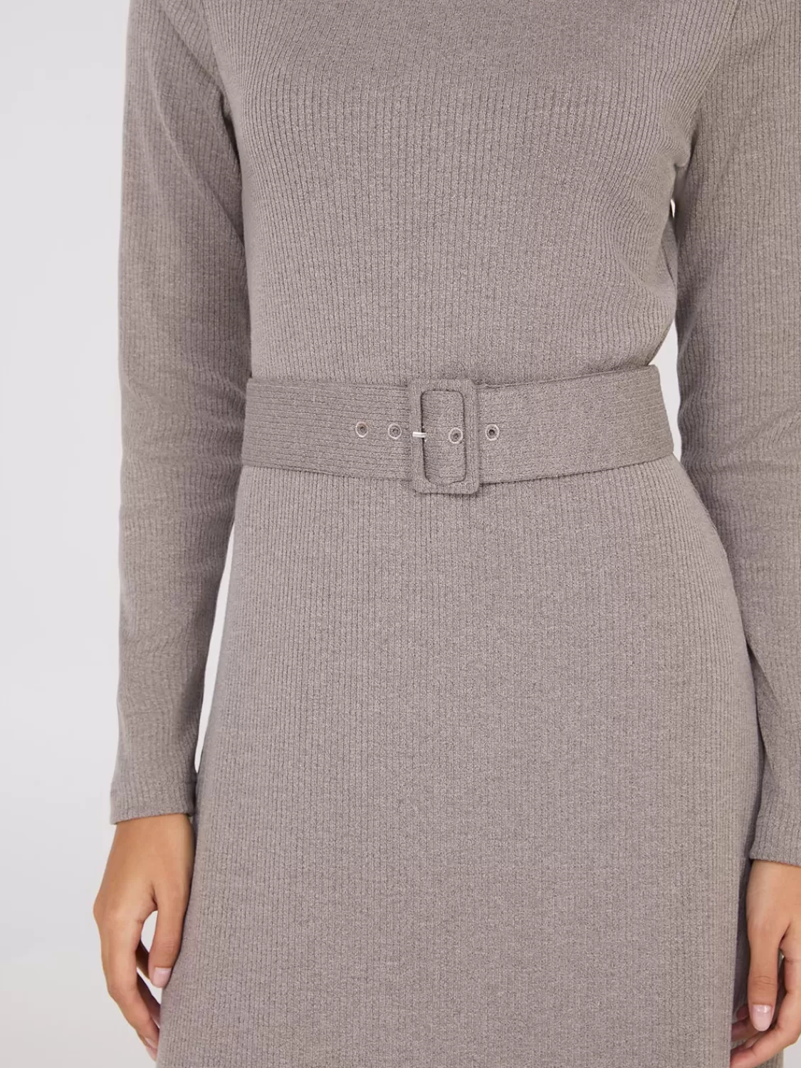 Suzy Shier Casual Dresses | Midi & Maxi*Mock Neck Belted Melange Midi Dress