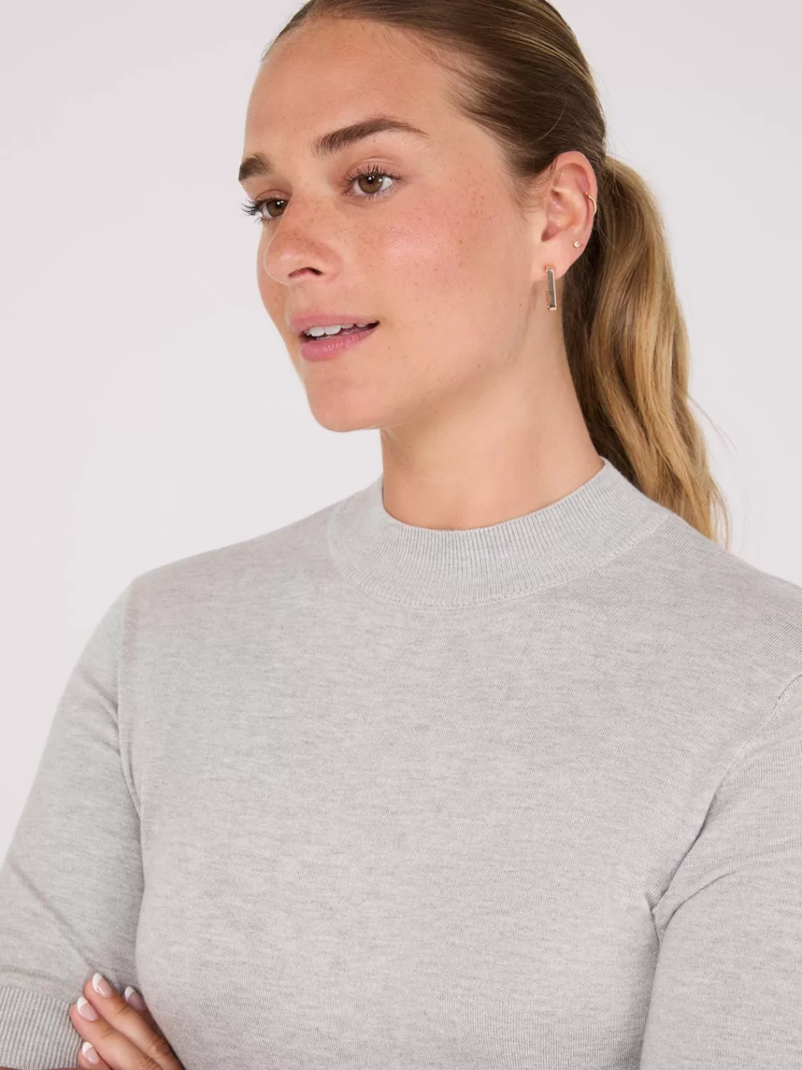 Suzy Shier Short Sleeve | Sweaters & Cardigans*Mock Neck Elbow Sleeve Top
