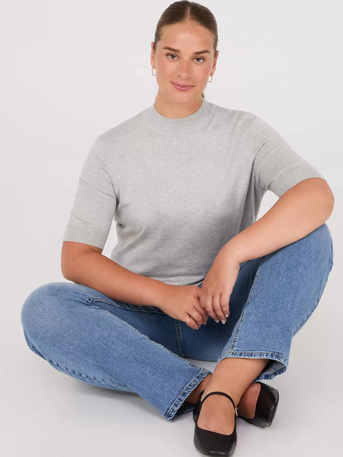 Suzy Shier Short Sleeve | Sweaters & Cardigans*Mock Neck Elbow Sleeve Top