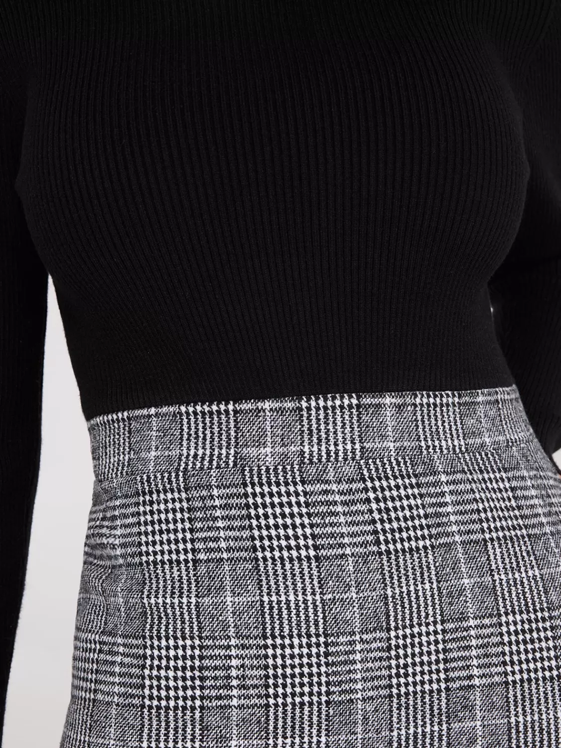 Suzy Shier Mini | Work Dresses*Mock Neck Plaid A-Line 2-Fer Mini Dress