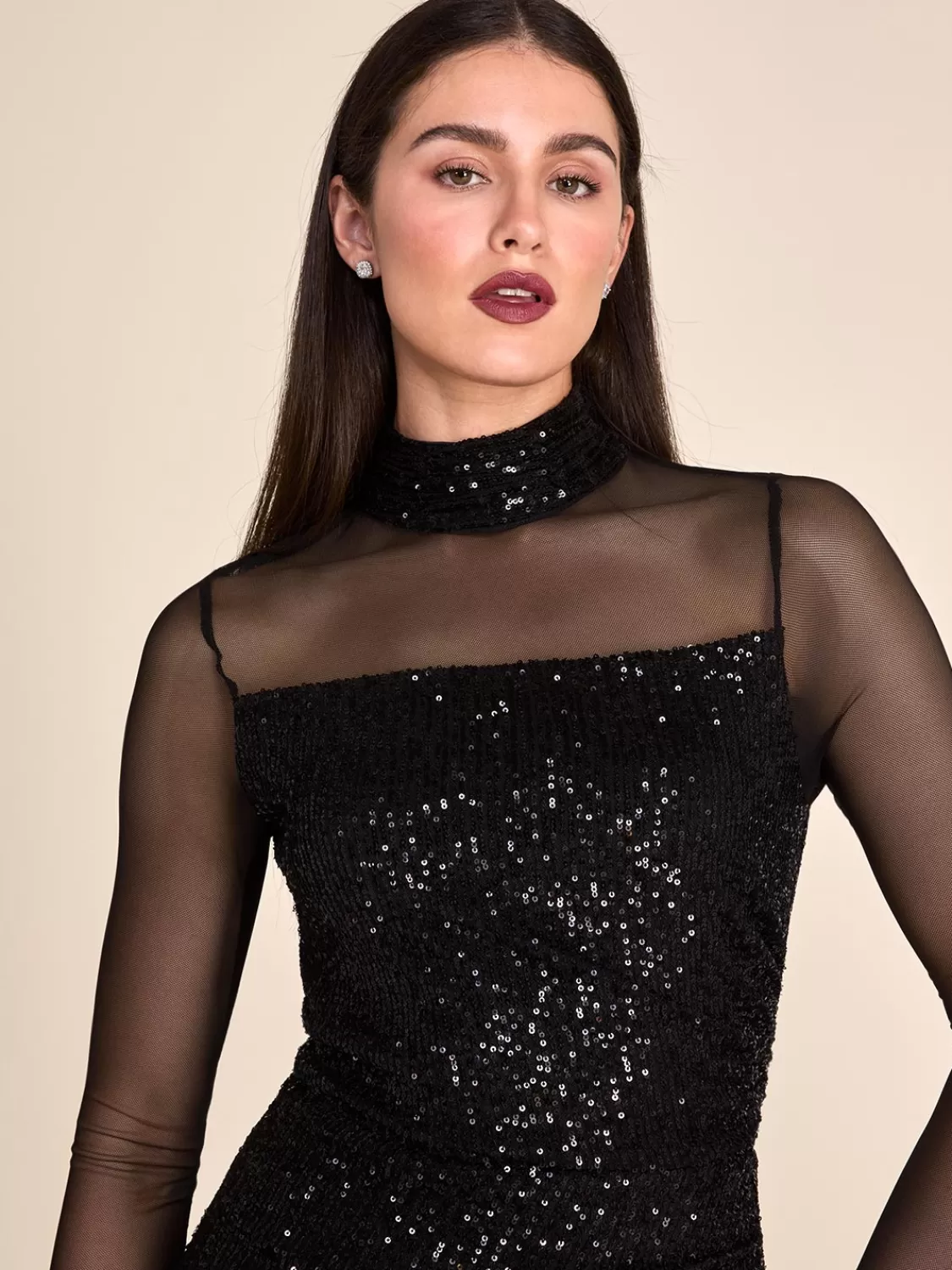 Suzy Shier Evening Gowns - Le Château*Mock Neck Sequin Column Gown