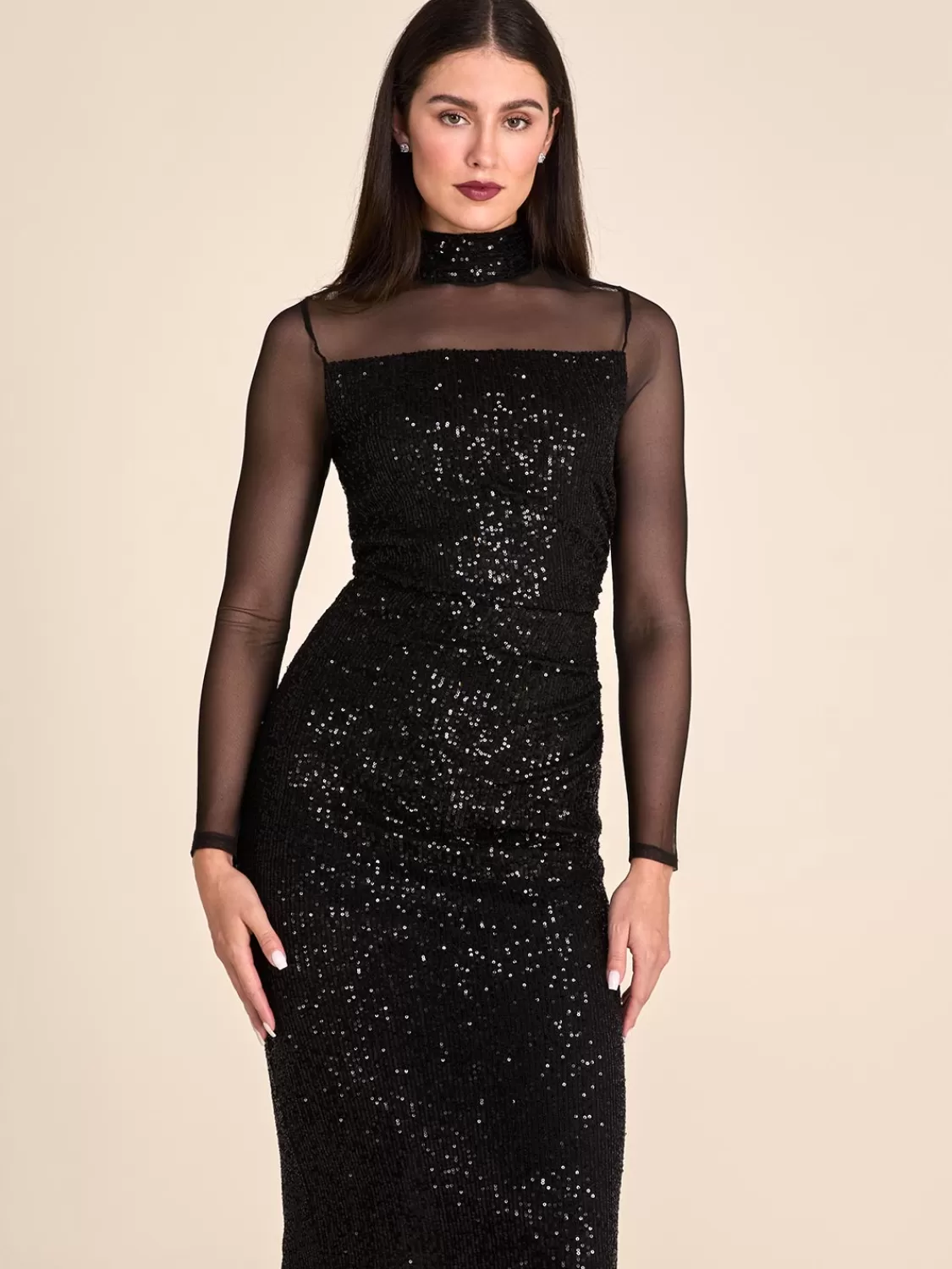 Suzy Shier Evening Gowns - Le Château*Mock Neck Sequin Column Gown