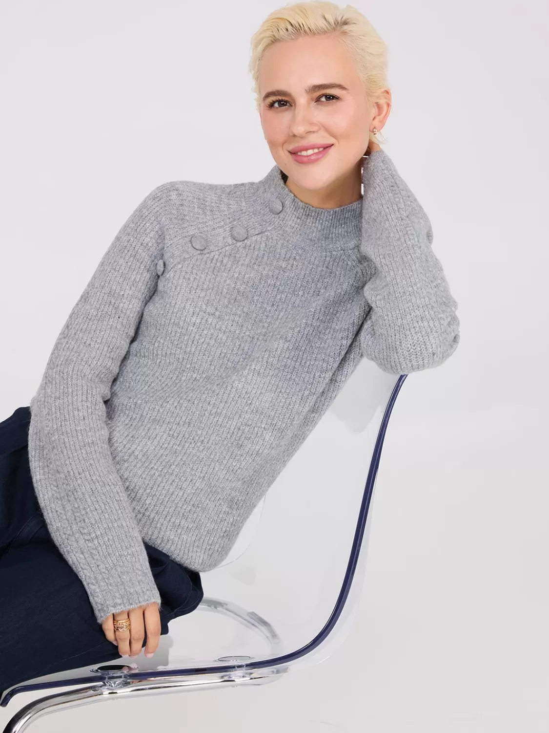 Suzy Shier Long Sleeve | Sweaters & Cardigans*Mock Neck Sweater With Button Details