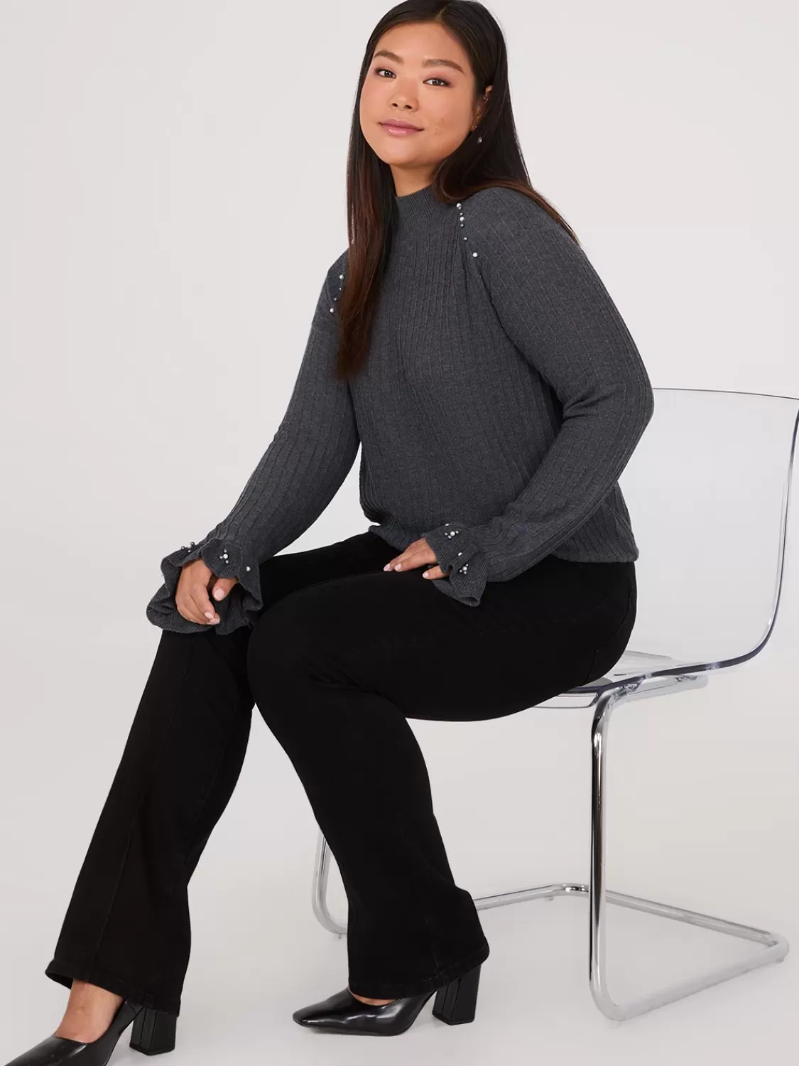 Suzy Shier Long Sleeve | Sweaters & Cardigans*Mock Neck Sweater With Pearl Details