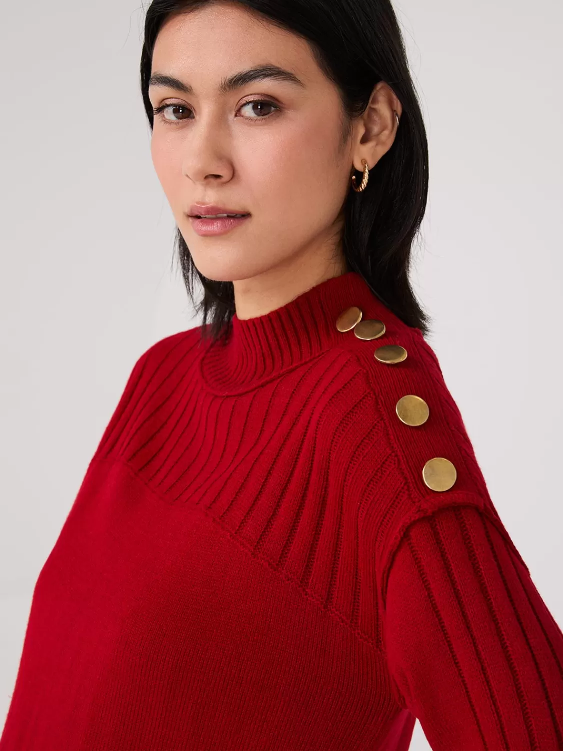 Suzy Shier Long Sleeve | Sweaters & Cardigans*Mock Neck Tunic Sweater With Button Details