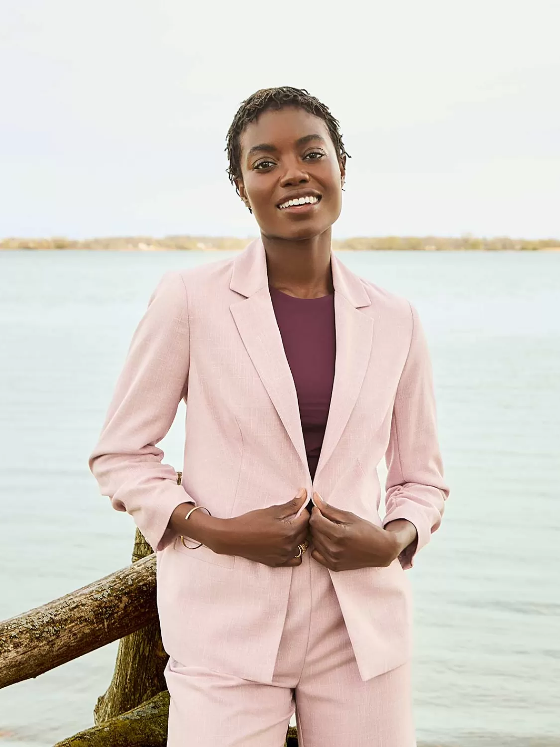 Suzy Shier Suiting | Blazers & Vests*One-Button Ruched 3/4 Sleeve Blazer