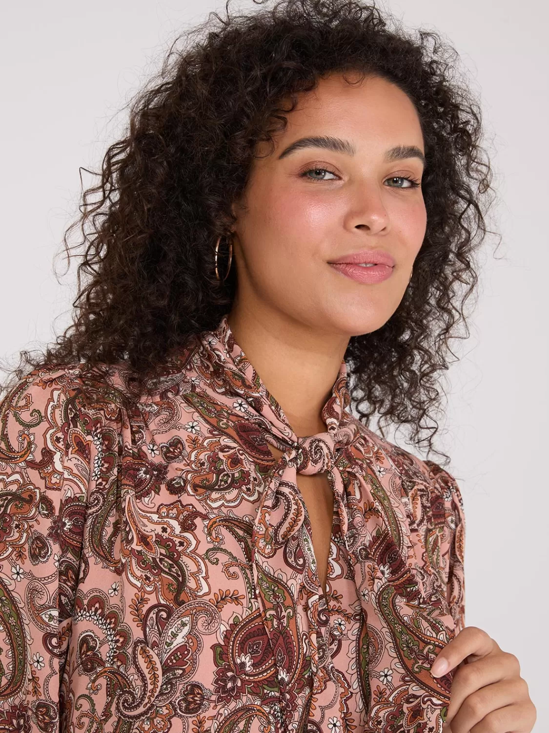 Suzy Shier Tops | Long Sleeve*Paisley Print Button-Front Bow Blouse