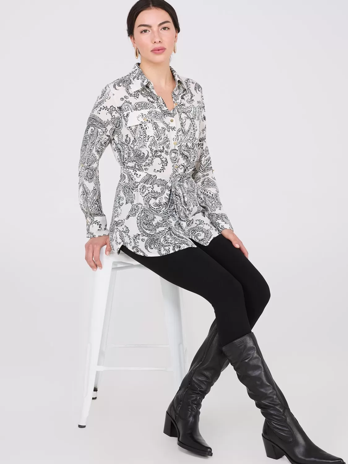 Suzy Shier Tops | Long Sleeve*Paisley Print Chiffon Belted Tunic Blouse