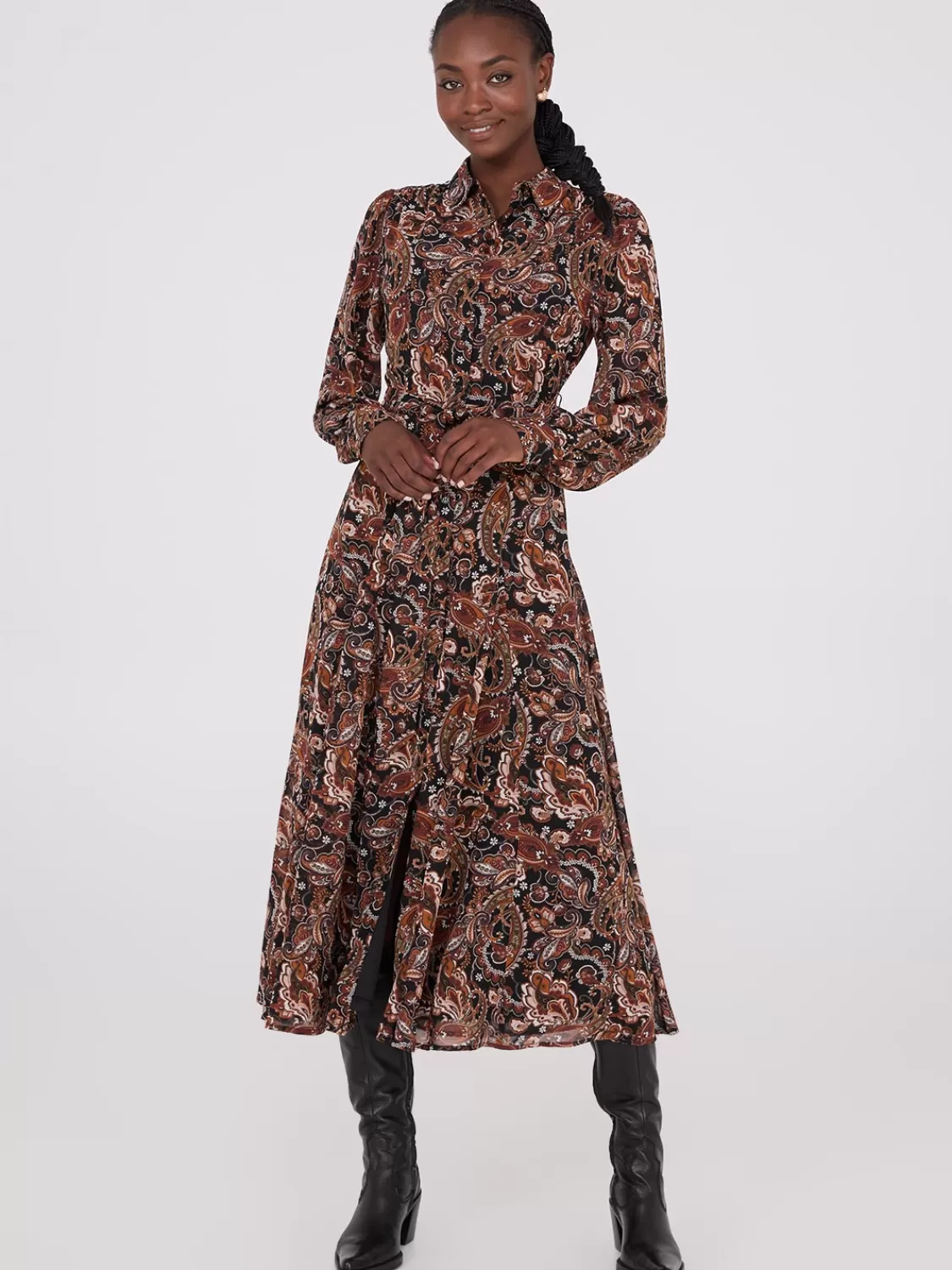 Suzy Shier Casual Dresses | Work Dresses*Paisley Print Chiffon Maxi Shirt Dress