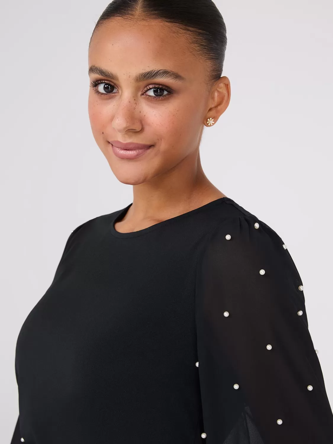 Suzy Shier Tops | Long Sleeve*Pearl Chiffon 3/4 Sleeve Top