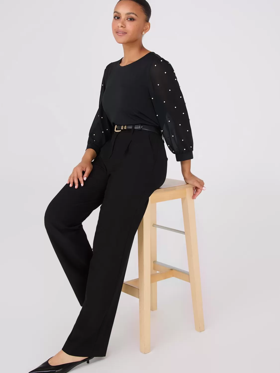 Suzy Shier Tops | Long Sleeve*Pearl Chiffon 3/4 Sleeve Top