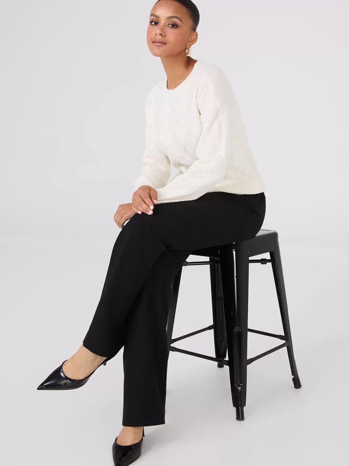Suzy Shier Long Sleeve | Sweaters & Cardigans*Pearl Embellished Diamond Cable Sweater