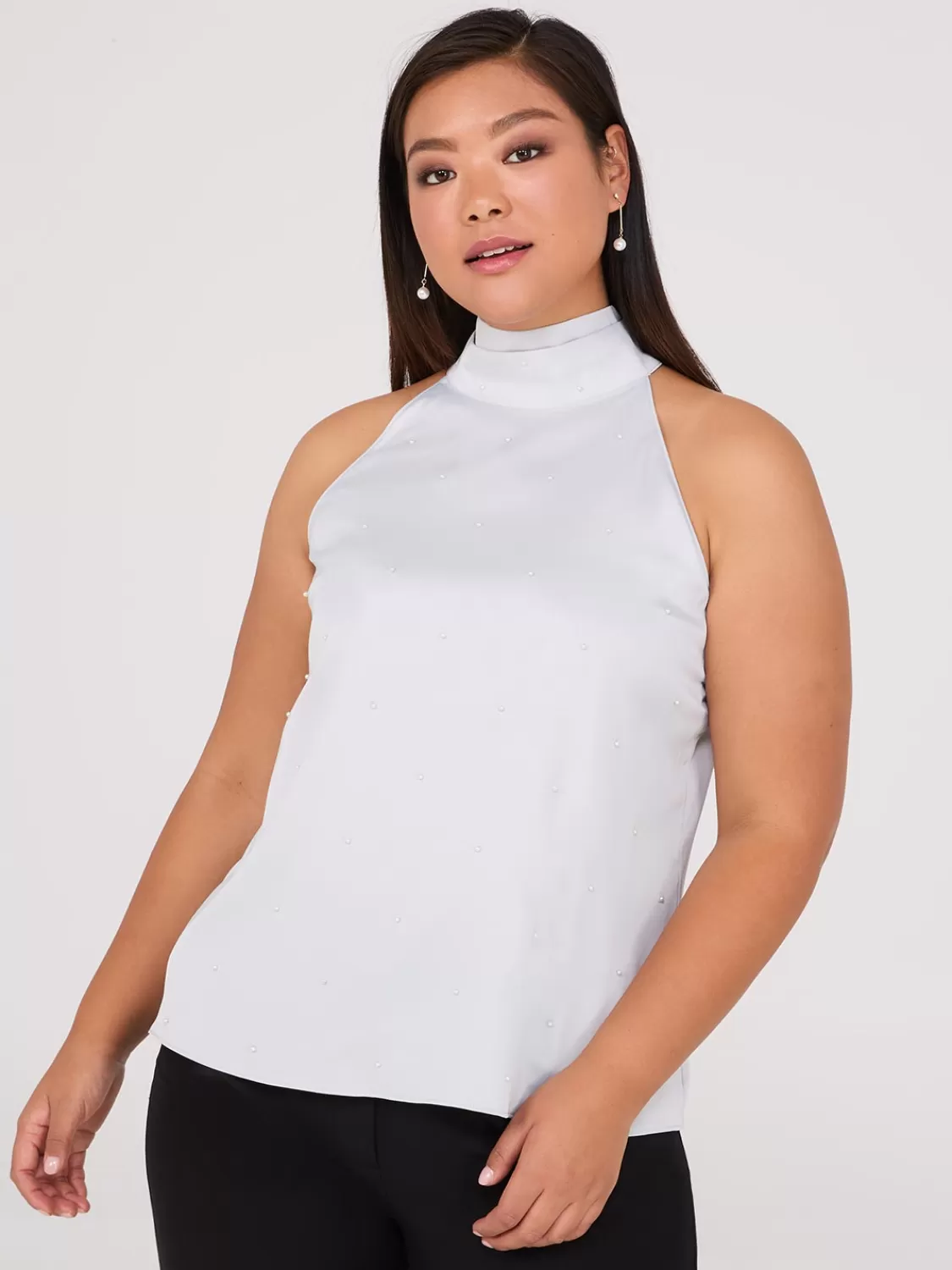 Suzy Shier Tops | Sleeveless*Pearl Halter Mock Neck Top