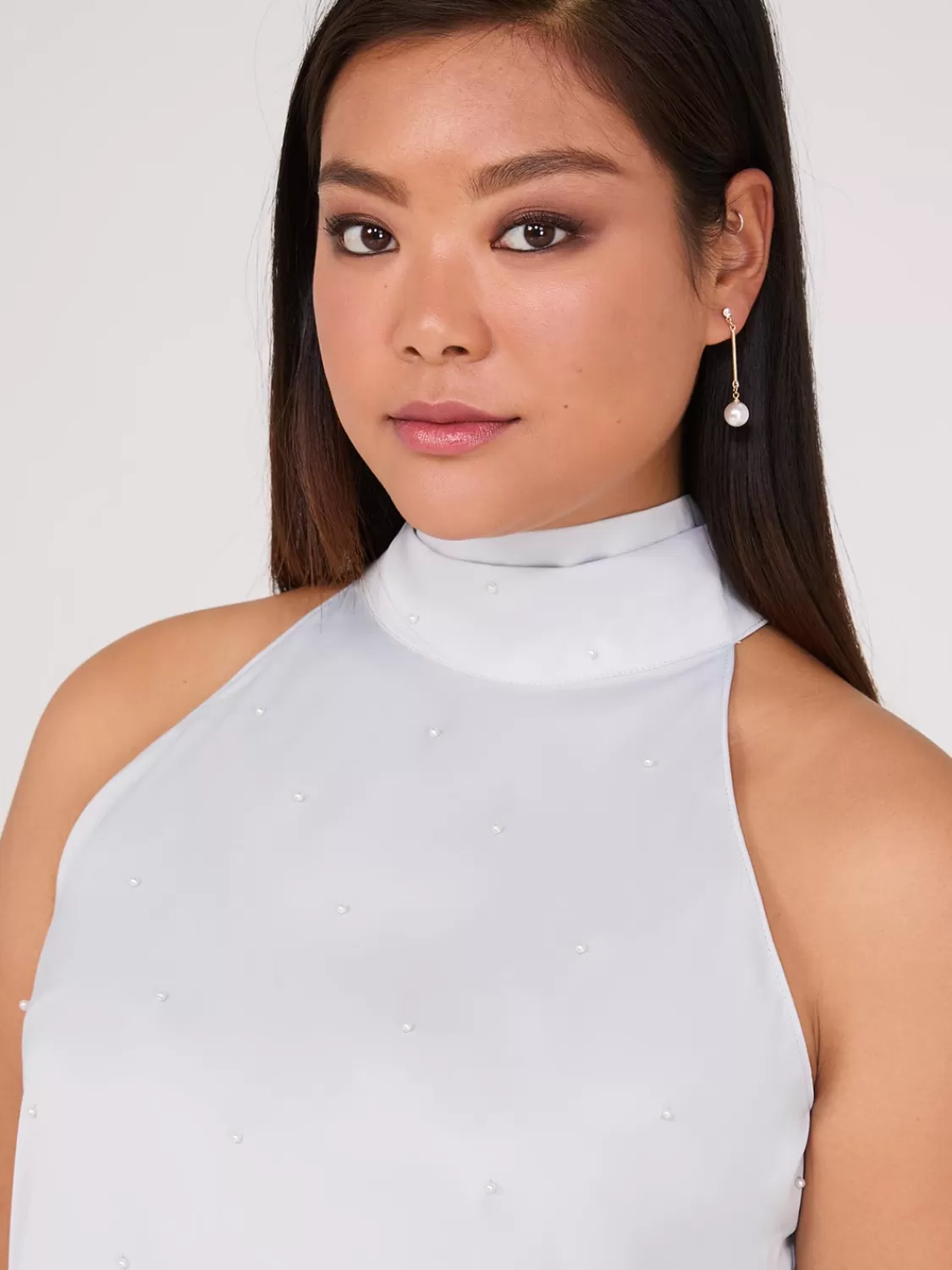 Suzy Shier Tops | Sleeveless*Pearl Halter Mock Neck Top