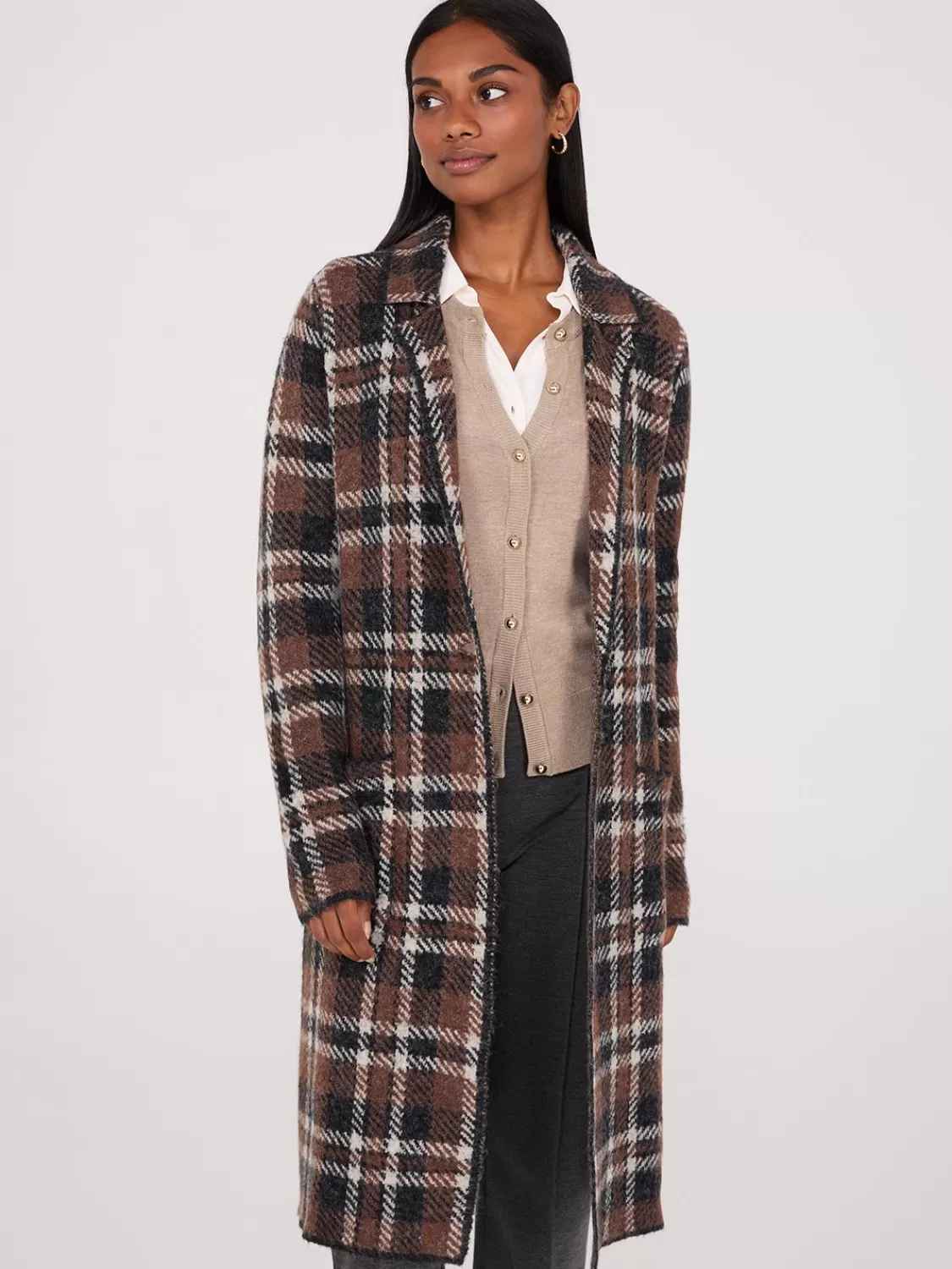 Suzy Shier Long Sleeve | Sweaters & Cardigans*Plaid Jacquard Notch Collar One-Button Duster