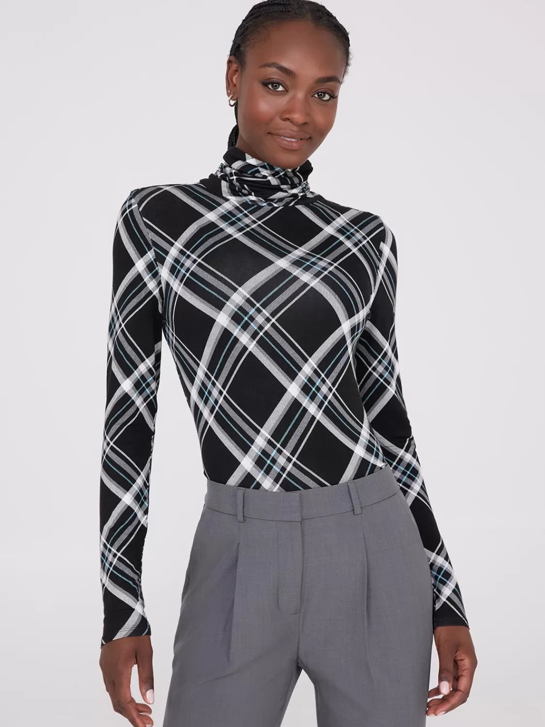 Suzy Shier Suzy Everyday | Long Sleeve*Plaid Long Sleeve Turtleneck Top