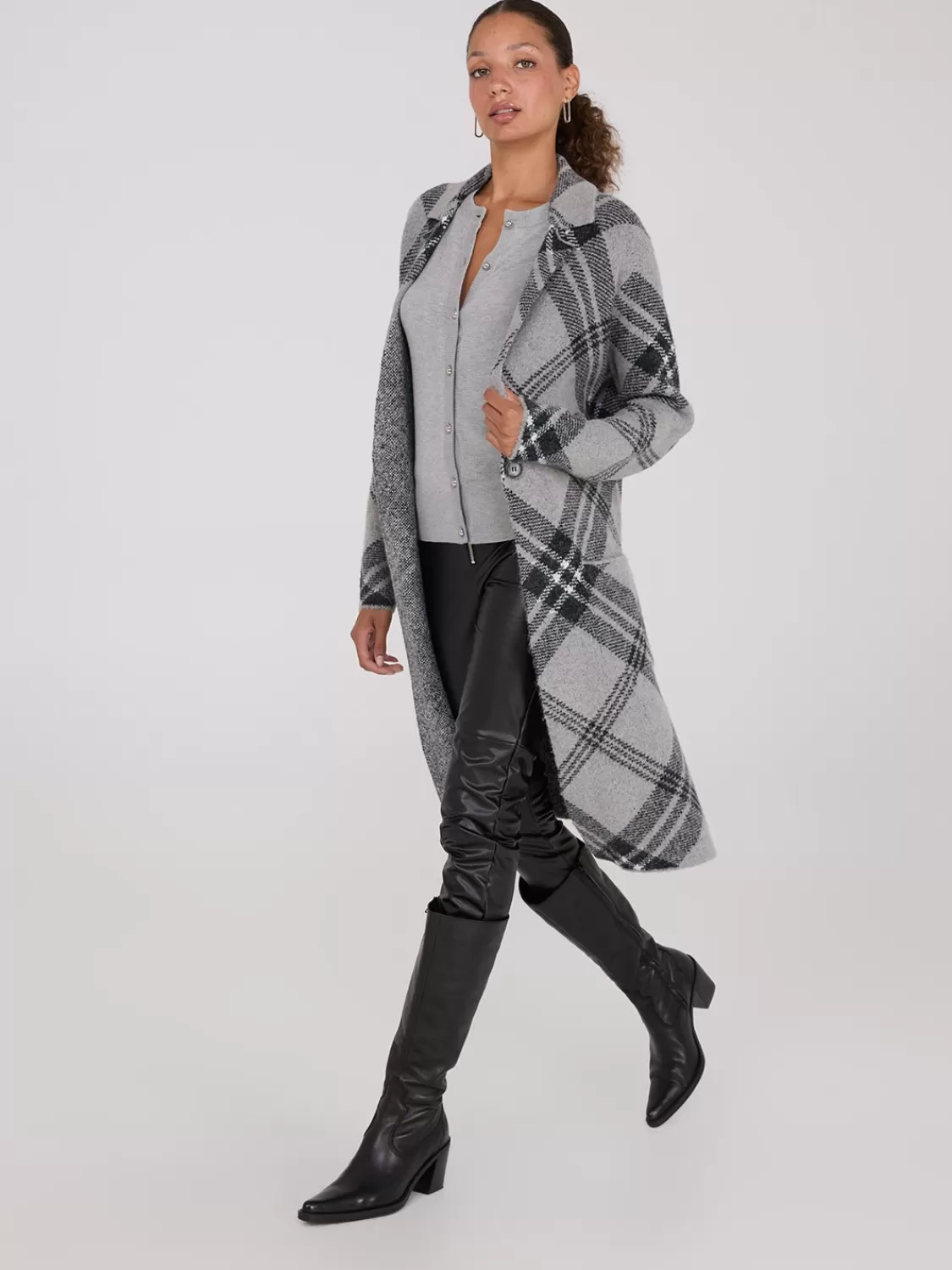 Suzy Shier Long Sleeve | Sweaters & Cardigans*Plaid Notch Collar One-Button Duster