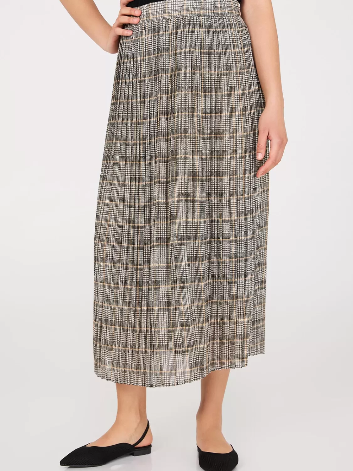 Suzy Shier Skirts*Plaid Pleated Chiffon Skirt