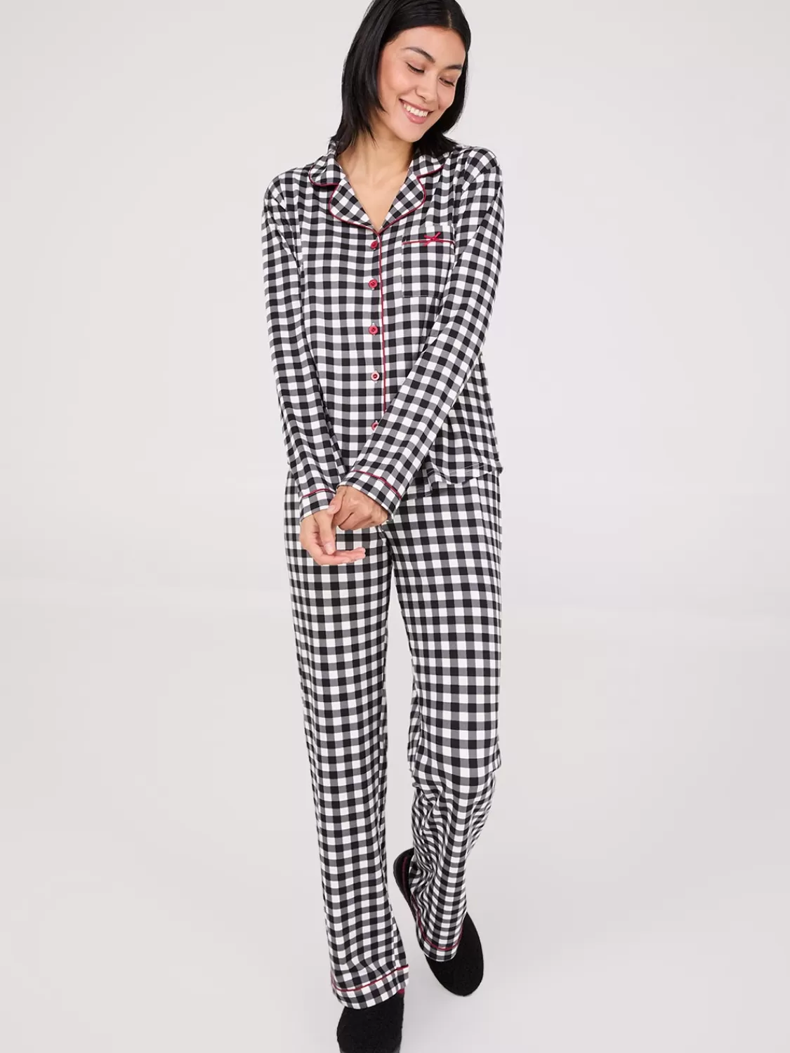 Suzy Shier Lounge & Pjs*Plaid Print Button-Down Pajama Set