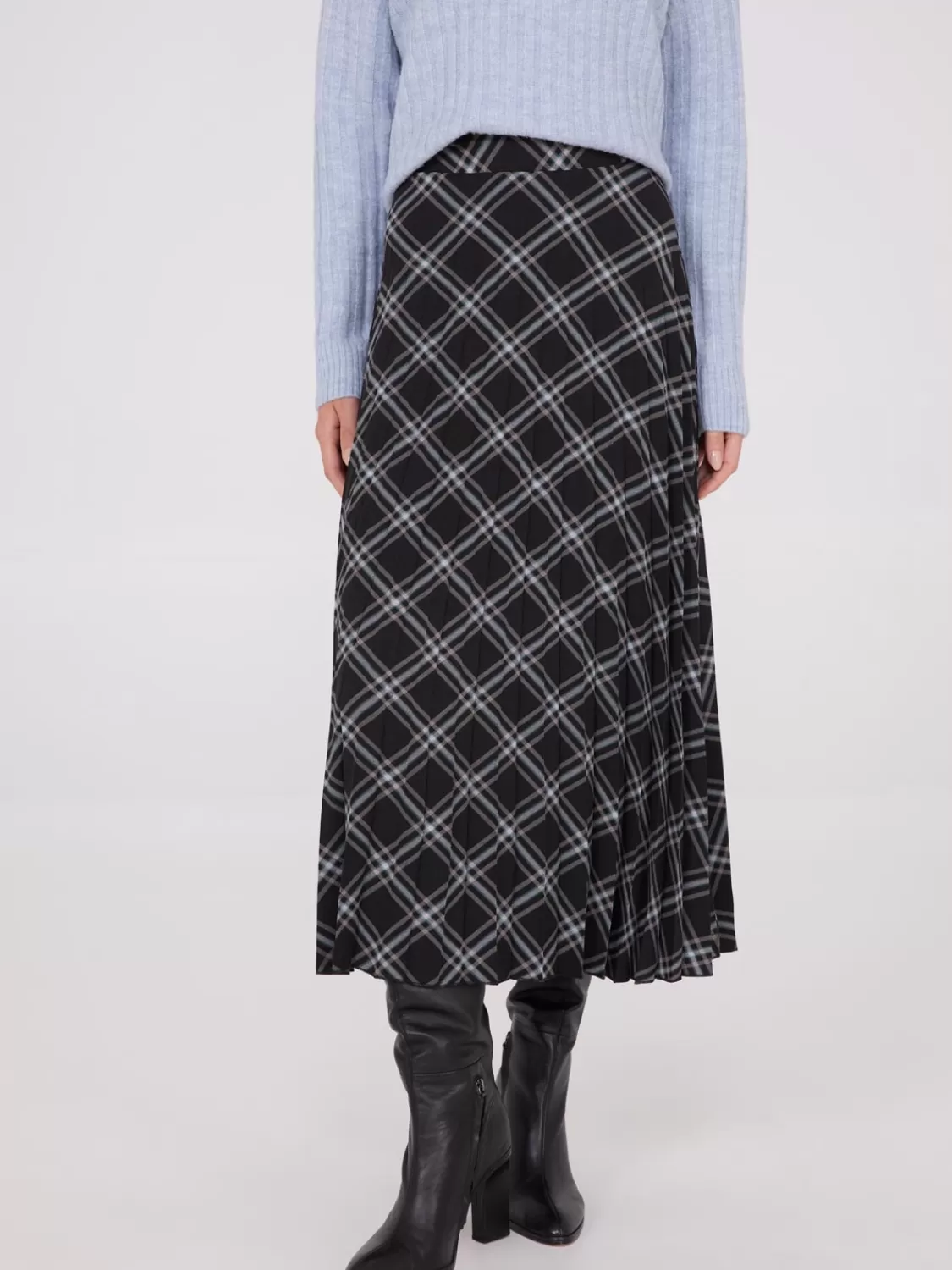 Suzy Shier Skirts*Plaid Print Pleated Midi Skirt