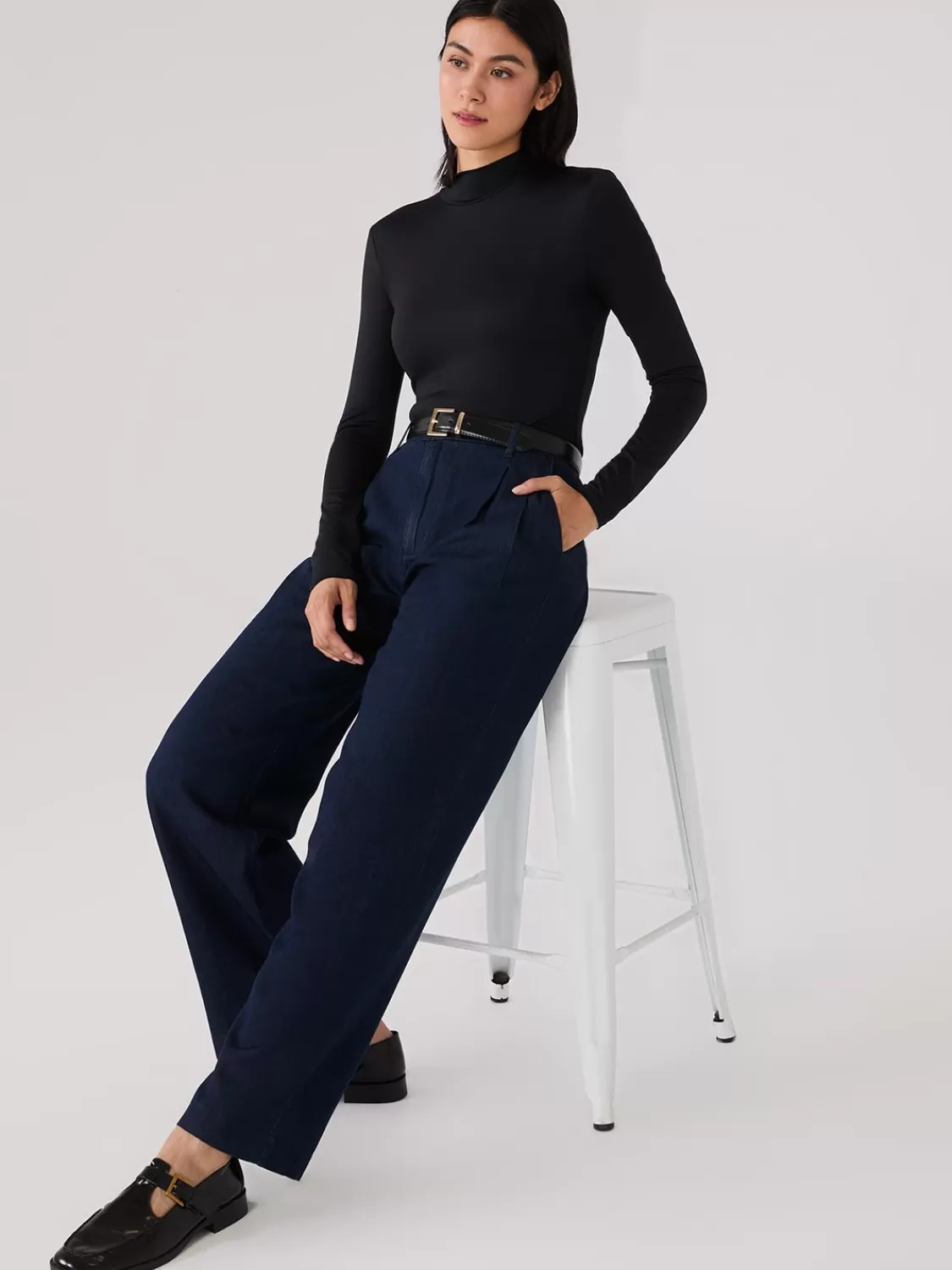 Suzy Shier Jeans | Pants*Pleated Wide-Leg Denim Pants