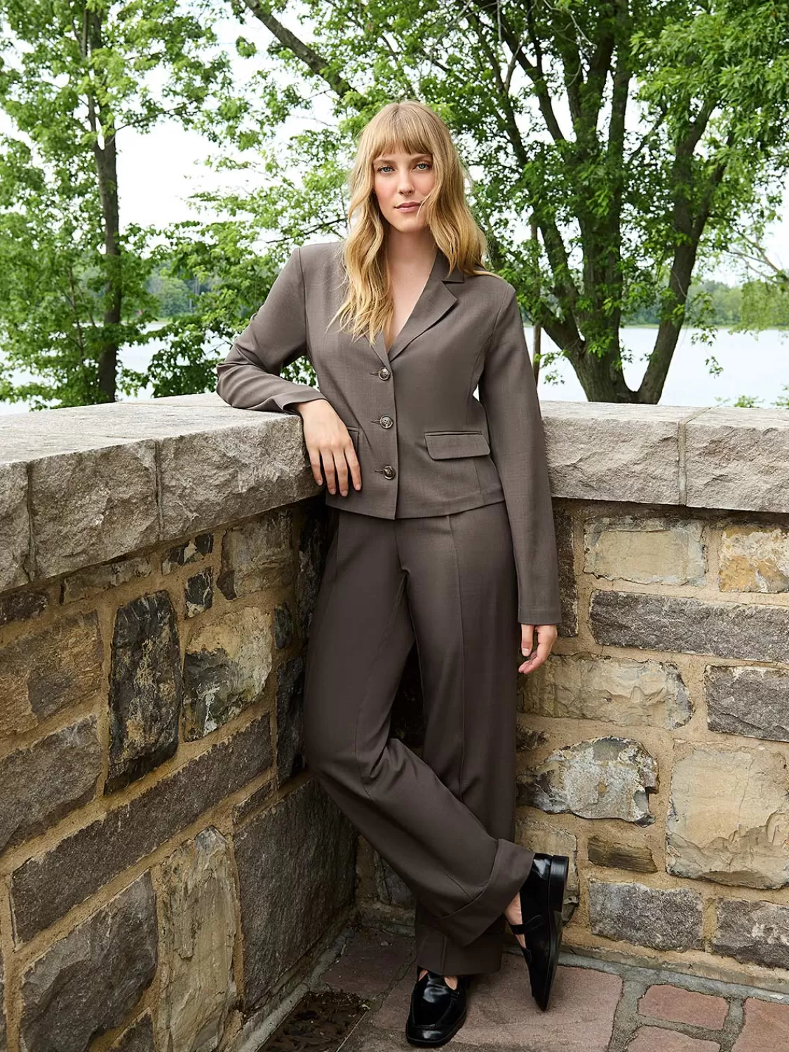 Suzy Shier Suiting | Bottoms*Pleated Wide-Leg Pants With Cuff