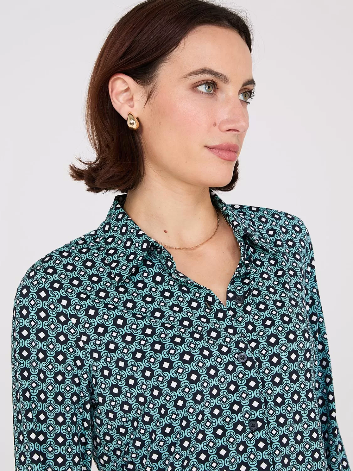 Suzy Shier Tops | Long Sleeve*Printed Button-Front Classic Blouse