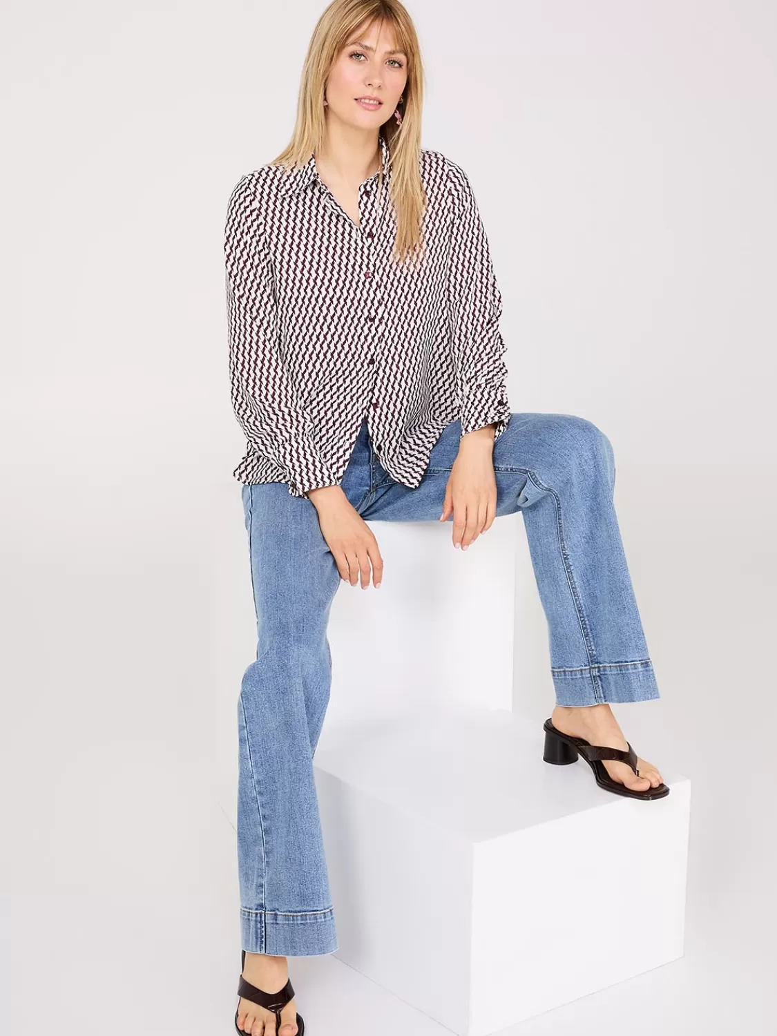 Suzy Shier Tops | Long Sleeve*Printed Chiffon Button-Front Blouse