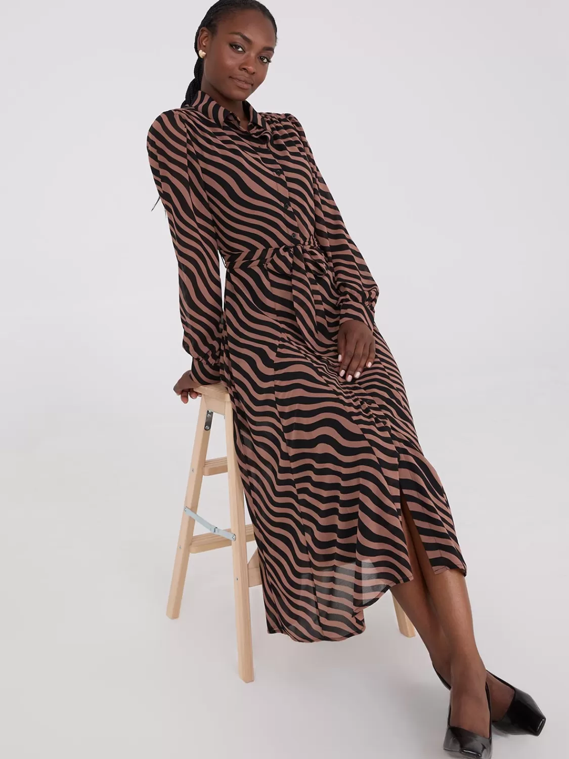 Suzy Shier Work Dresses | Dresses*Printed Chiffon Maxi Shirt Dress