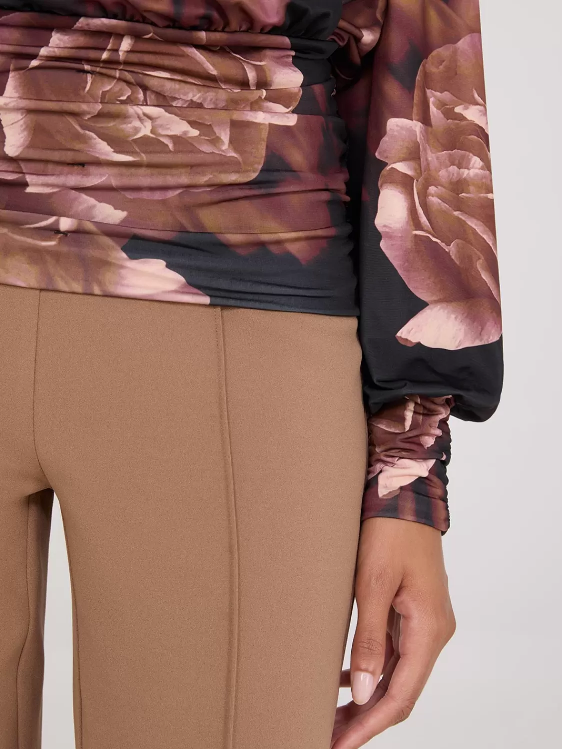 Suzy Shier Tops | Long Sleeve*Printed Crossover Top With Ruched Details