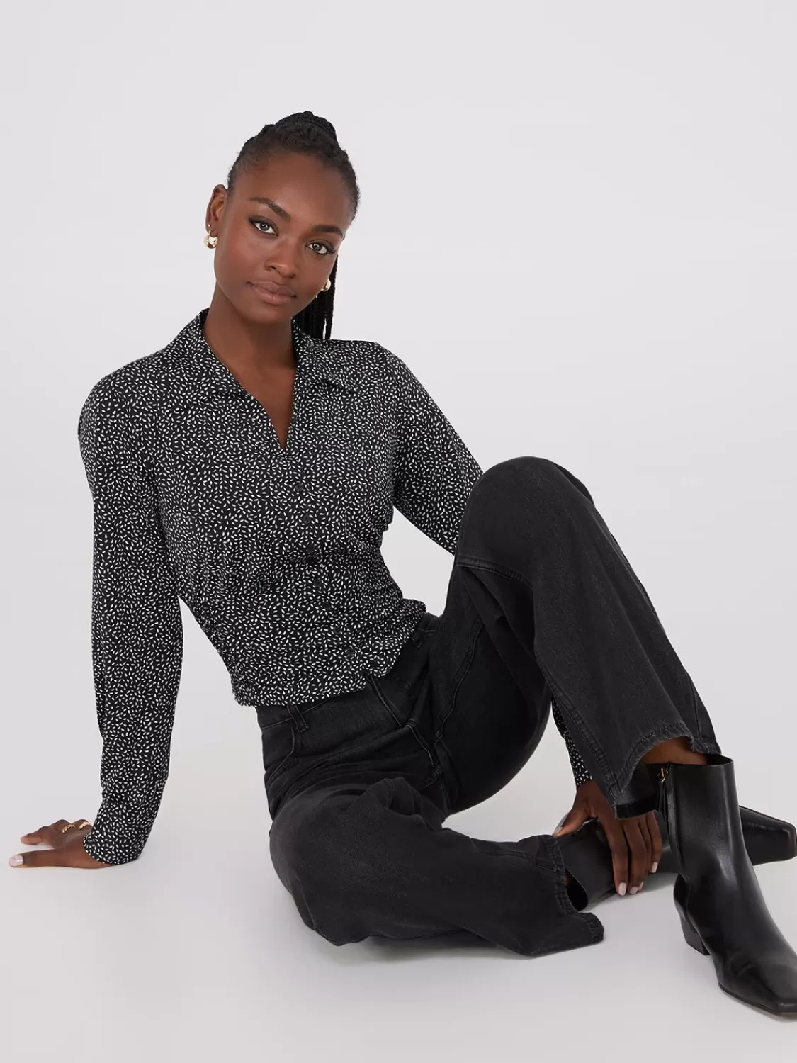 Suzy Shier Tops | Long Sleeve*Printed Empire Waist Button-Front Blouse