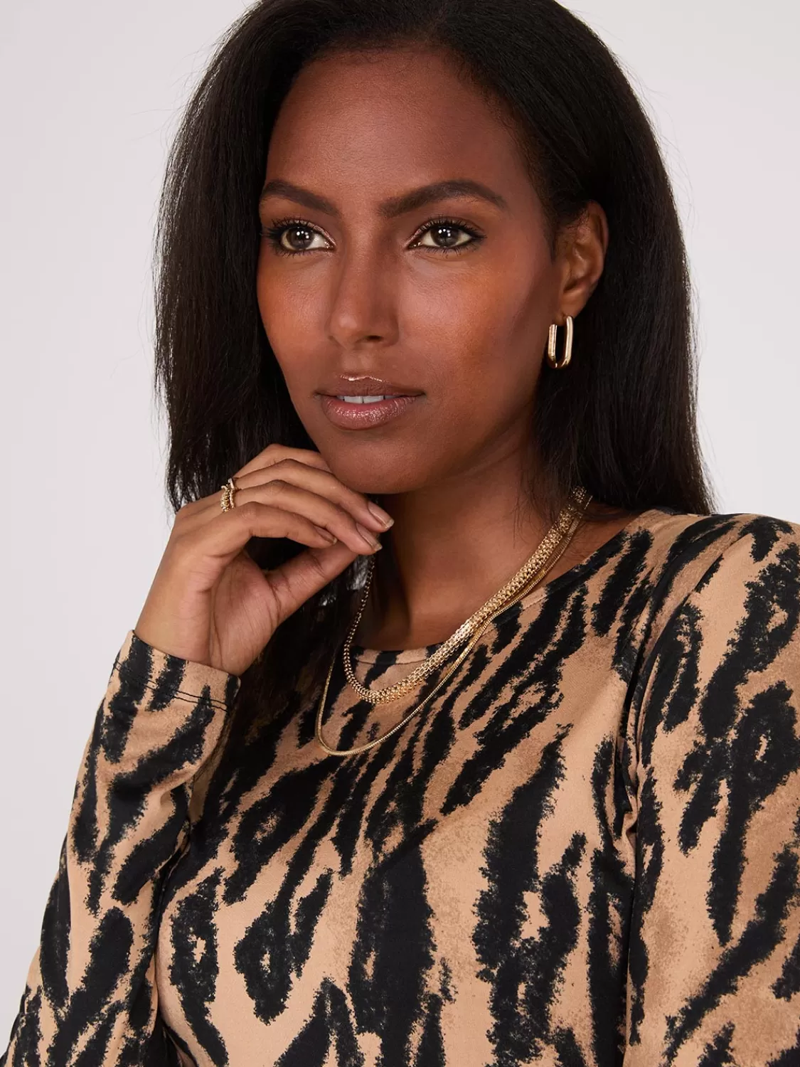 Suzy Shier Tops | Long Sleeve*Printed Long Sleeve Jersey Top