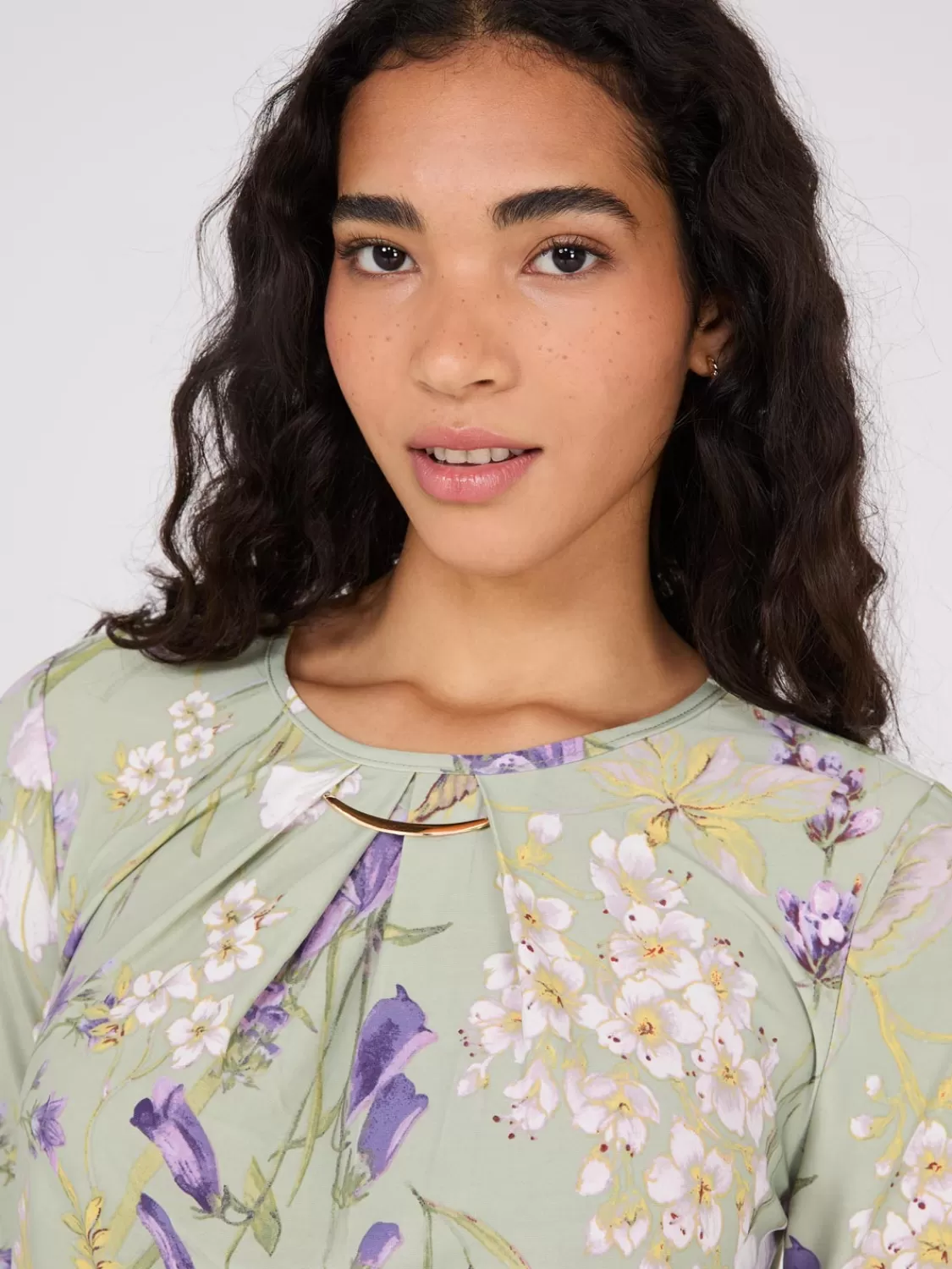 Suzy Shier Tops | Long Sleeve*Printed Long Sleeve Top With Metal Detail