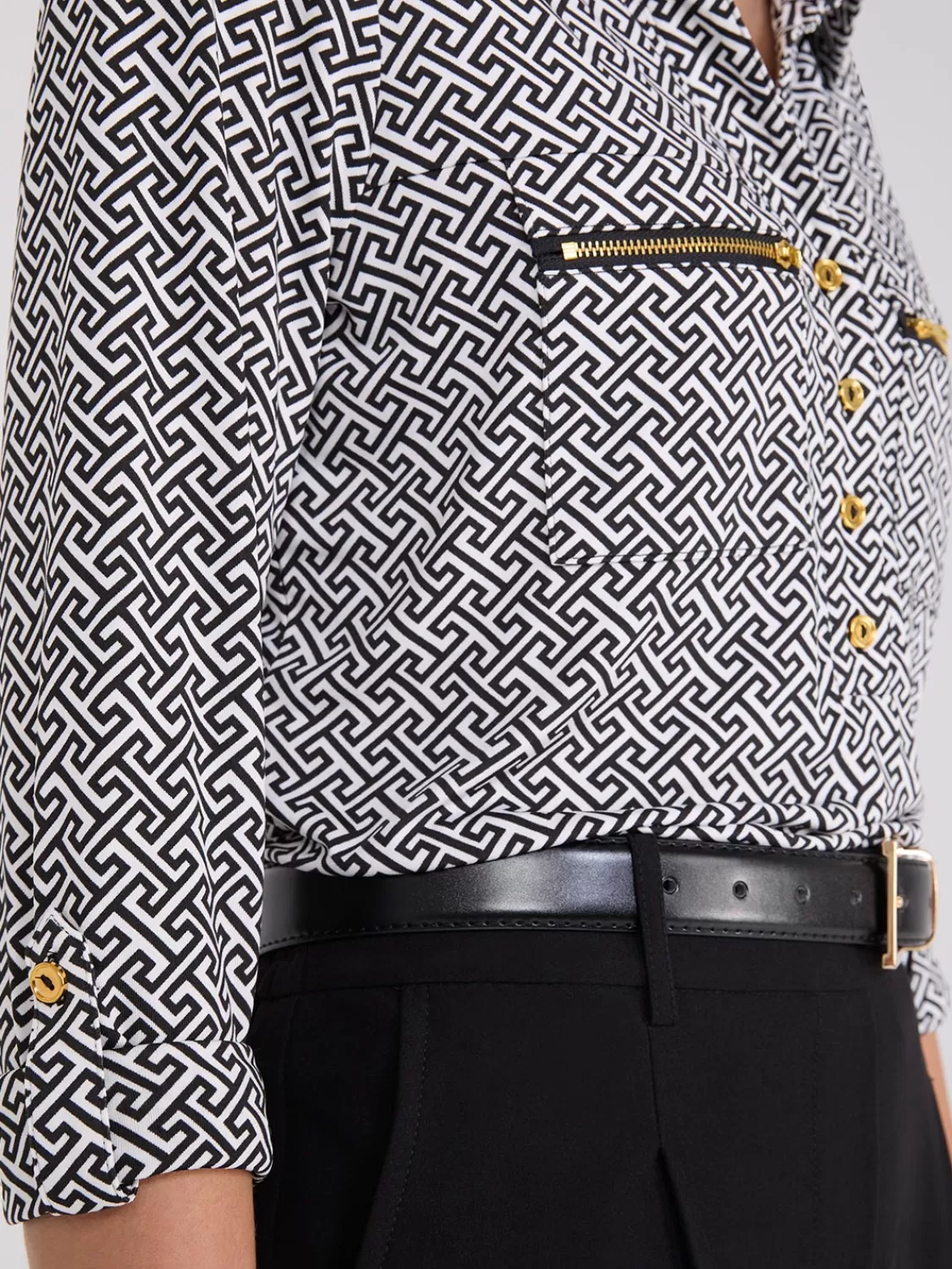 Suzy Shier Tops | Long Sleeve*Printed Roll-Up Sleeve Blouse