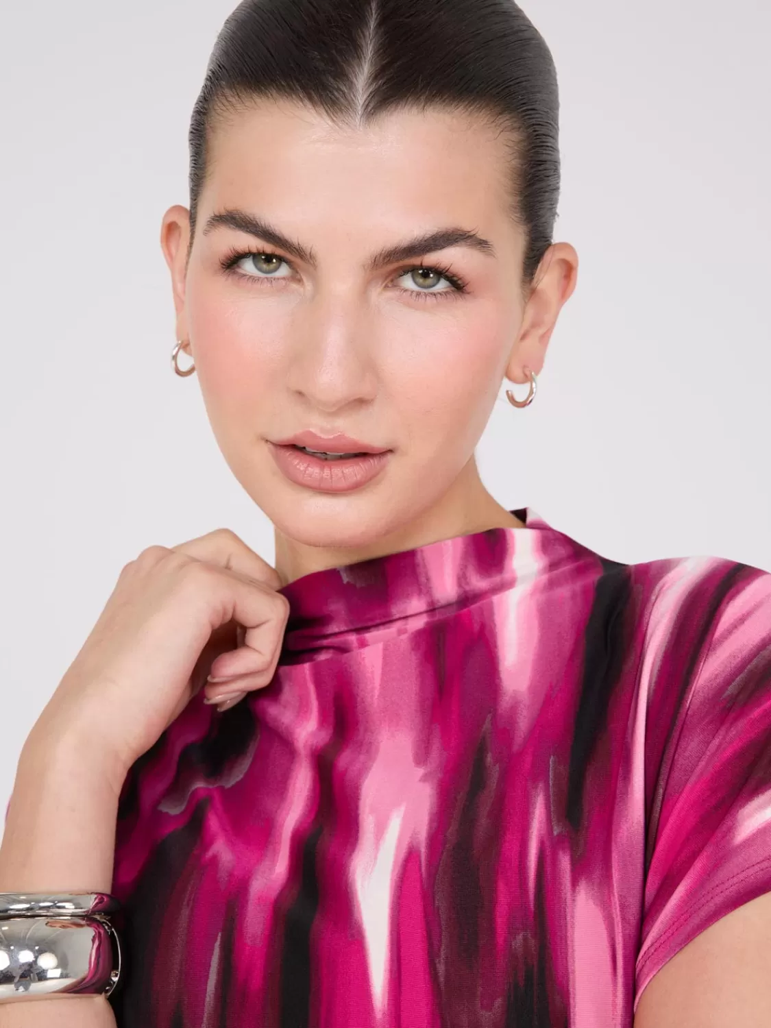 Suzy Shier Tops | Short Sleeve*Printed Short Dolman Sleeve Funnel Neck Top