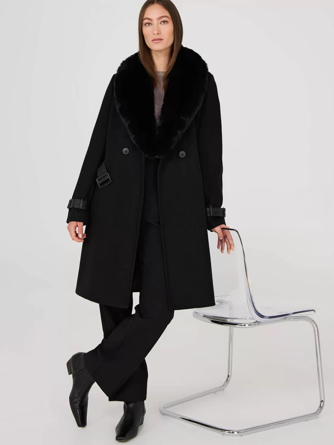 Suzy Shier Coats | Coats*Removable Faux Fur Collar Wrap Coat